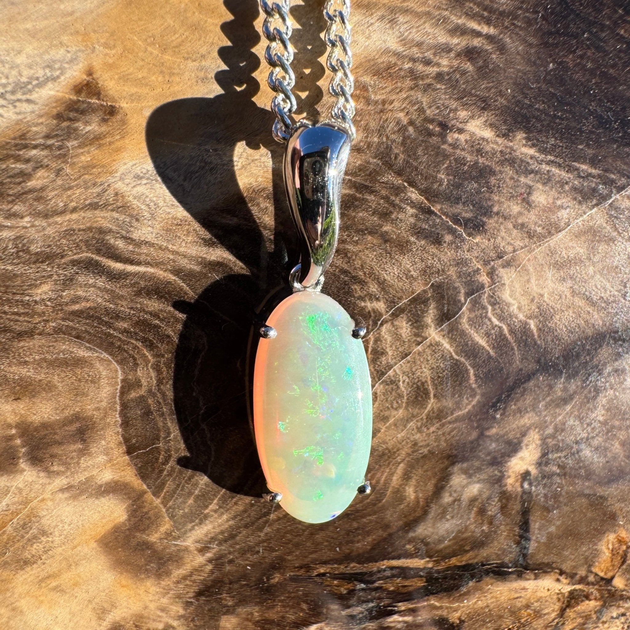 3ct Coober Pedy Crystal Opal Pendant Necklace ~ 'Mossman Falls Fire' | 925 Sterling Silver | Solid Australian Opal
