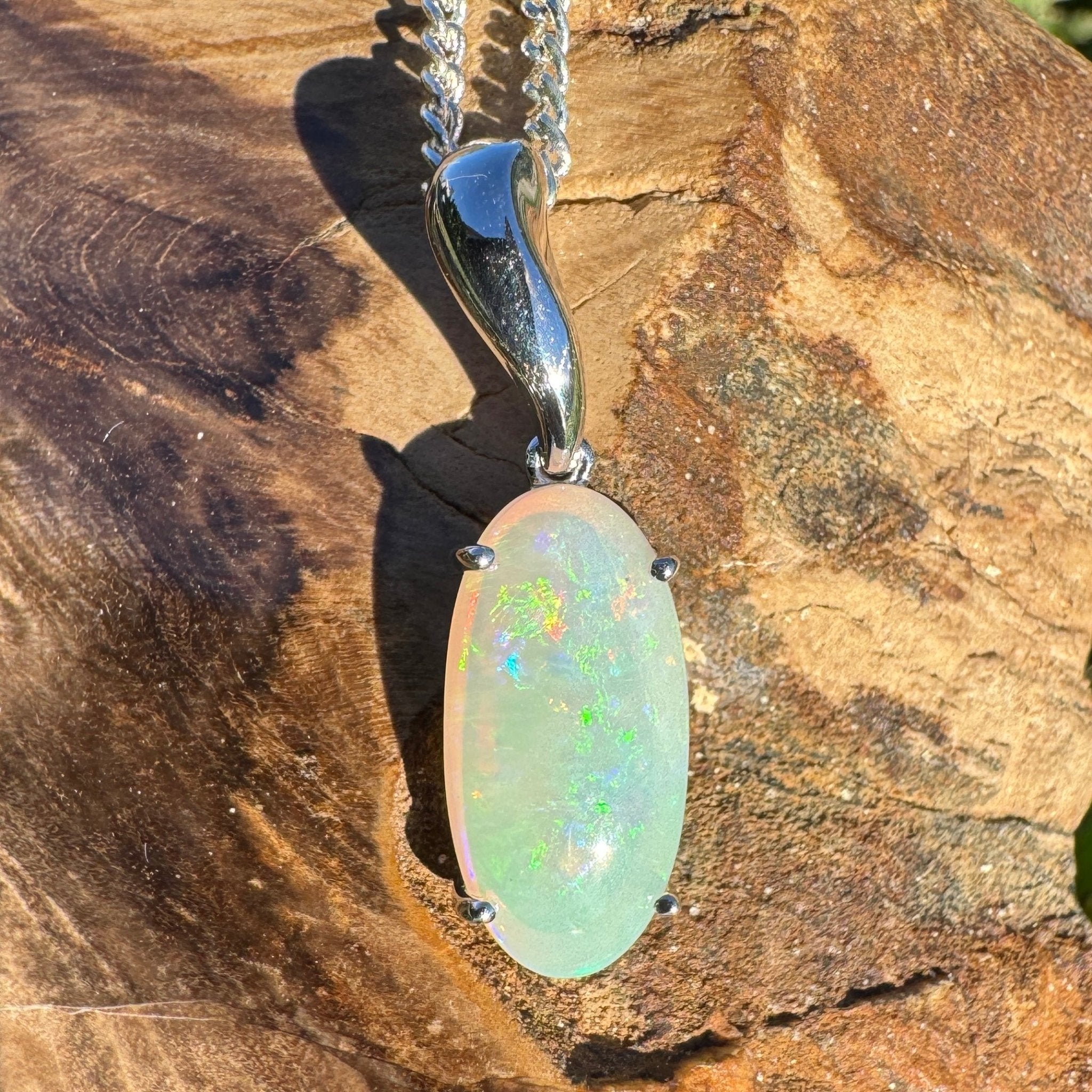 3ct Coober Pedy Crystal Opal Pendant Necklace ~ 'Mossman Falls Fire' | 925 Sterling Silver | Solid Australian Opal