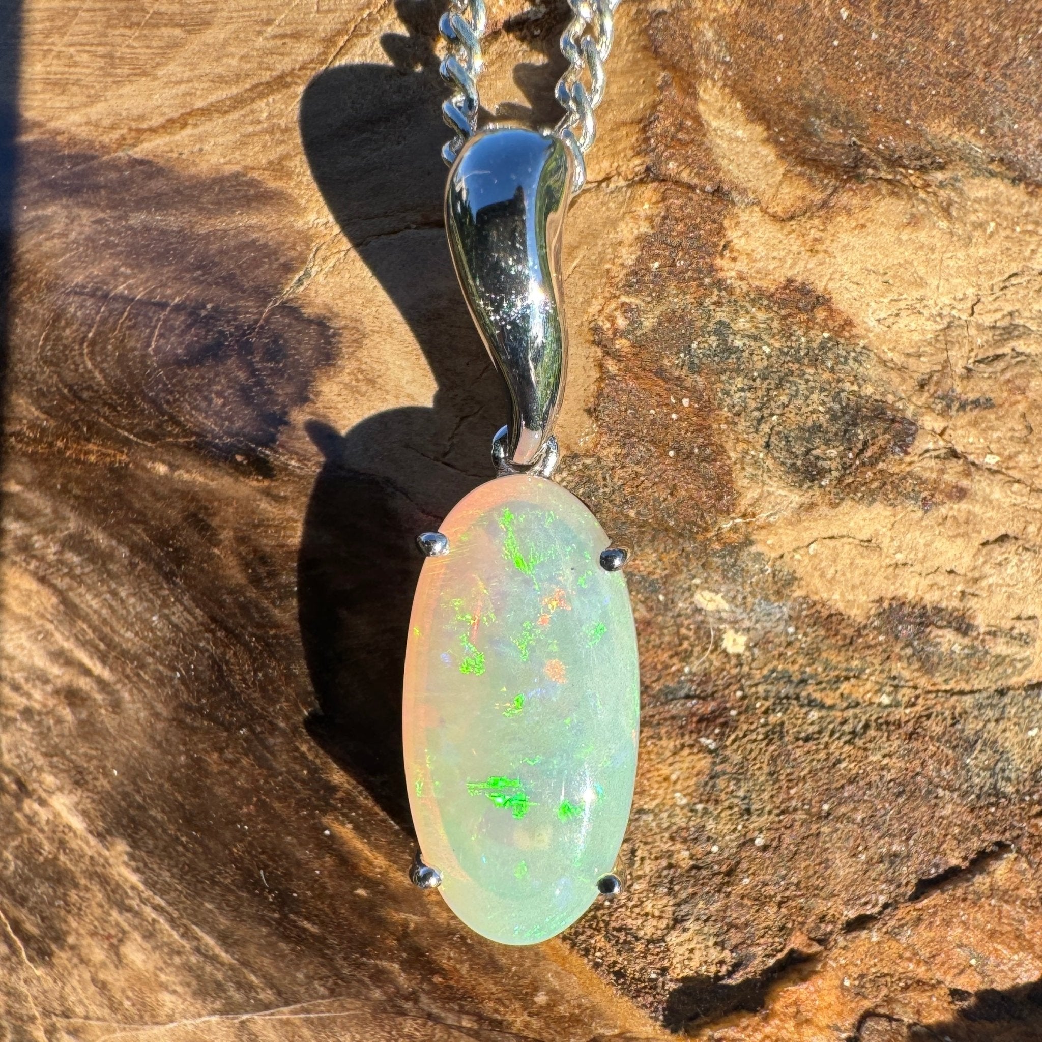 3ct Coober Pedy Crystal Opal Pendant Necklace ~ 'Mossman Falls Fire' | 925 Sterling Silver | Solid Australian Opal