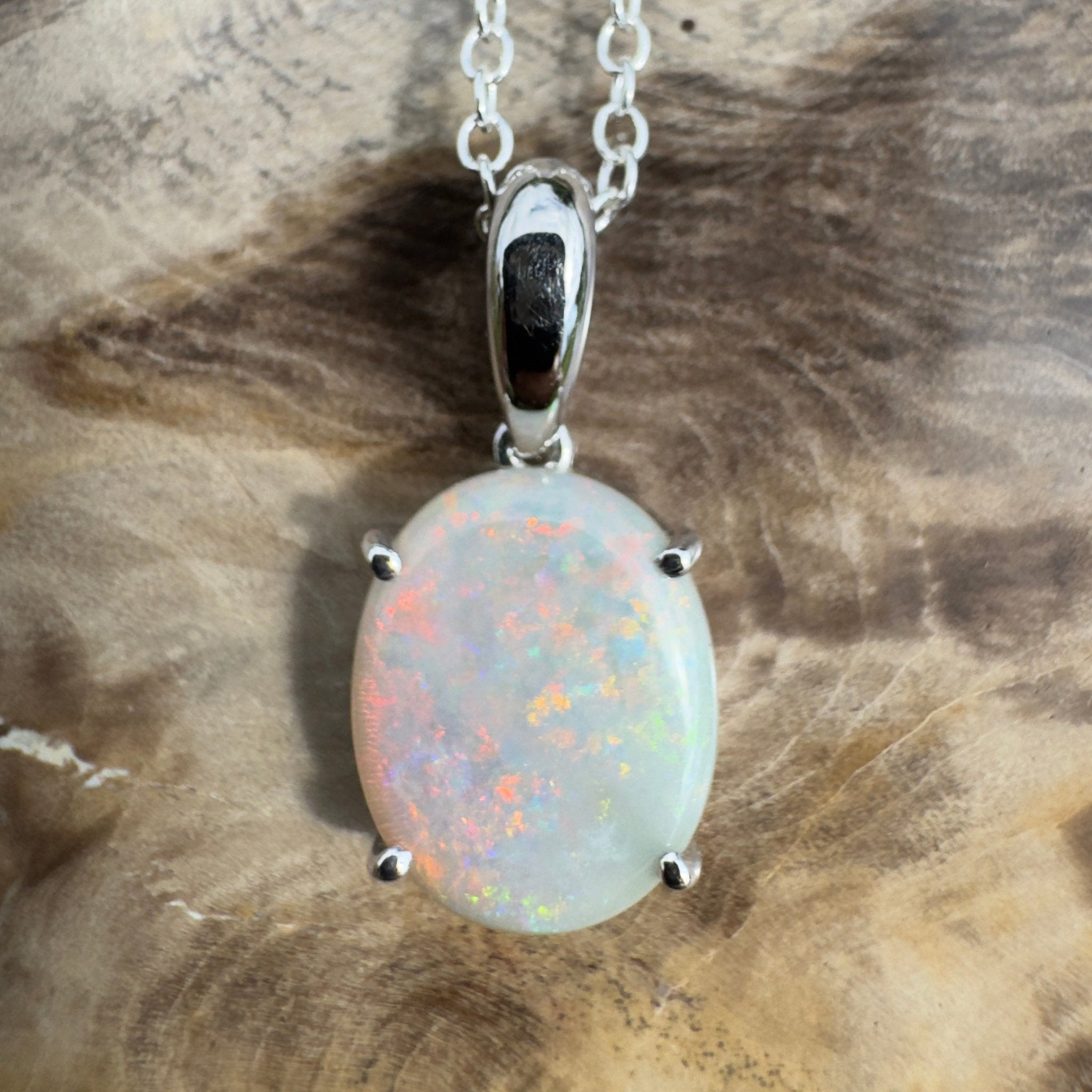 3ct Coober Pedy Crystal Opal Pendant Necklace ~ 'Mungo Wildfire' | 925 Sterling Silver | Solid Australian Opal