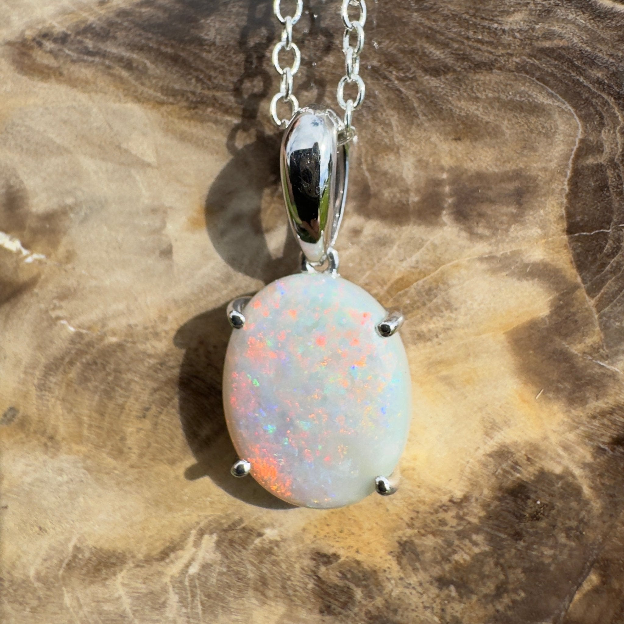 3ct Coober Pedy Crystal Opal Pendant Necklace ~ 'Mungo Wildfire' | 925 Sterling Silver | Solid Australian Opal