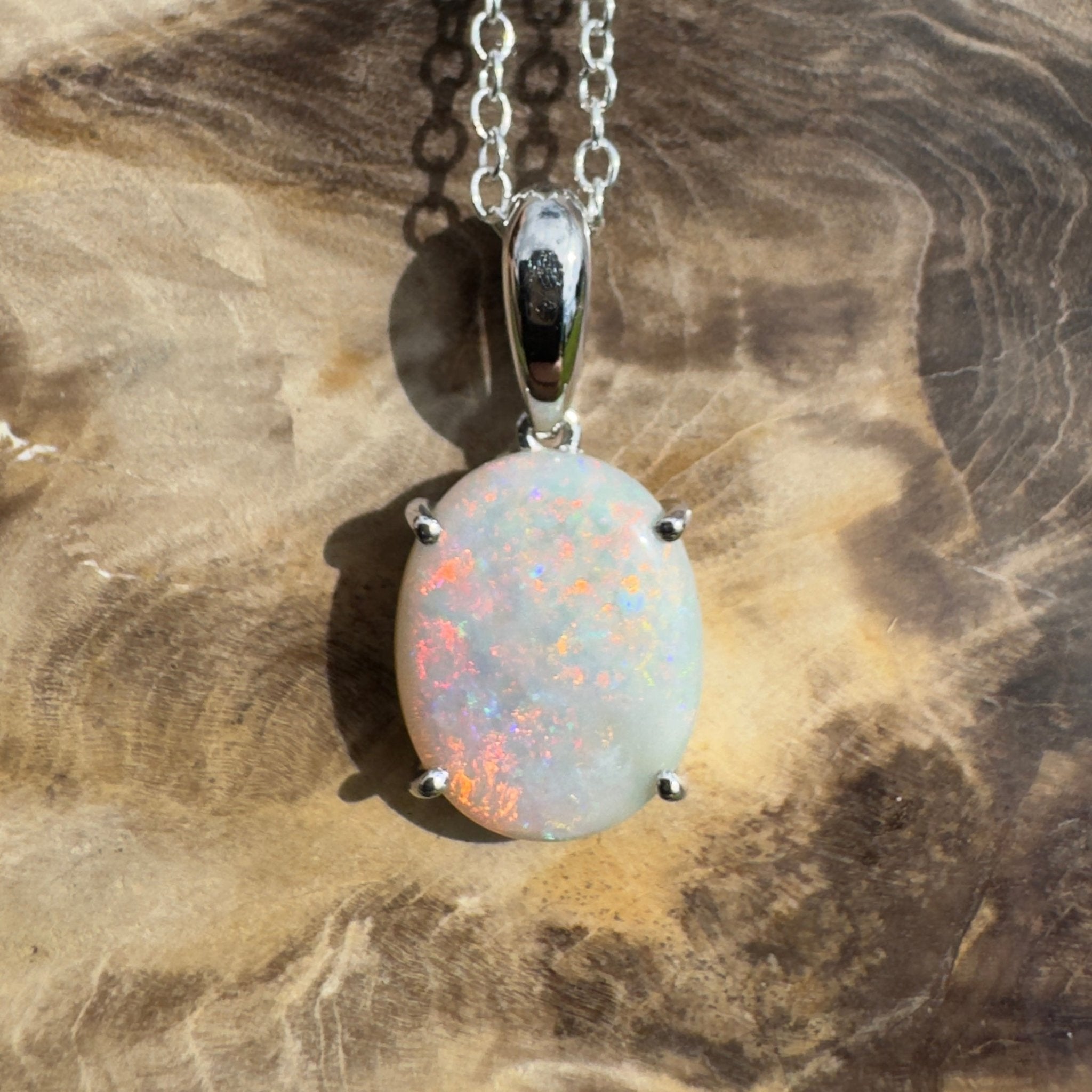 3ct Coober Pedy Crystal Opal Pendant Necklace ~ 'Mungo Wildfire' | 925 Sterling Silver | Solid Australian Opal