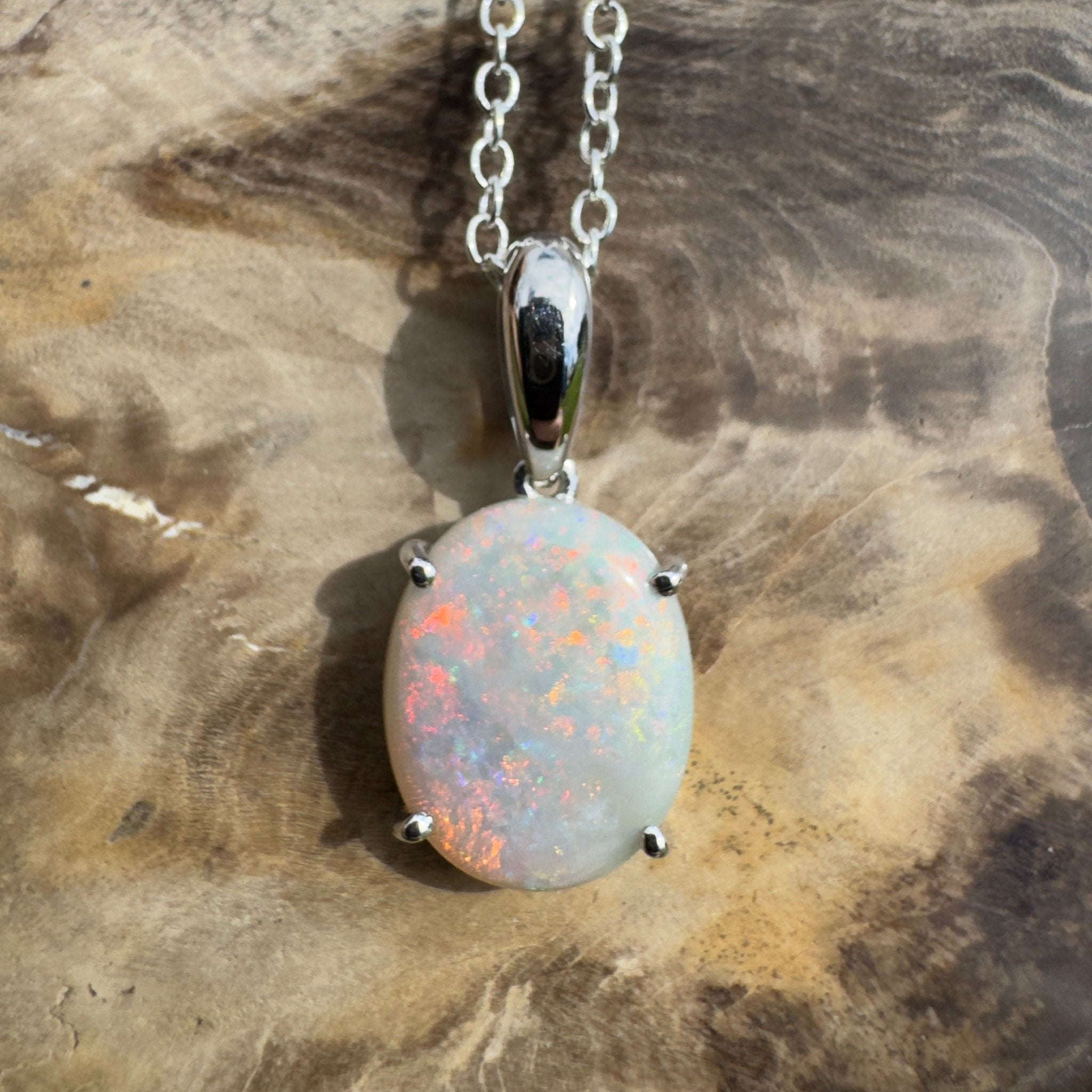 3ct Coober Pedy Crystal Opal Pendant Necklace ~ 'Mungo Wildfire' | 925 Sterling Silver | Solid Australian Opal