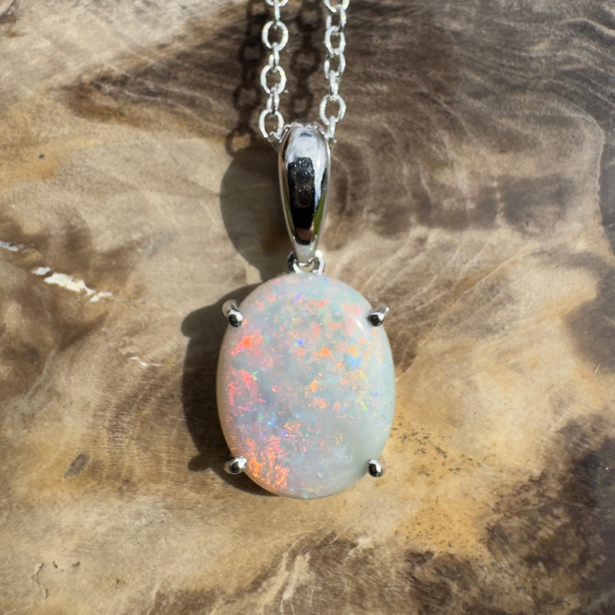 3ct Coober Pedy Crystal Opal Pendant Necklace ~ 'Mungo Wildfire' | 925 Sterling Silver | Solid Australian Opal