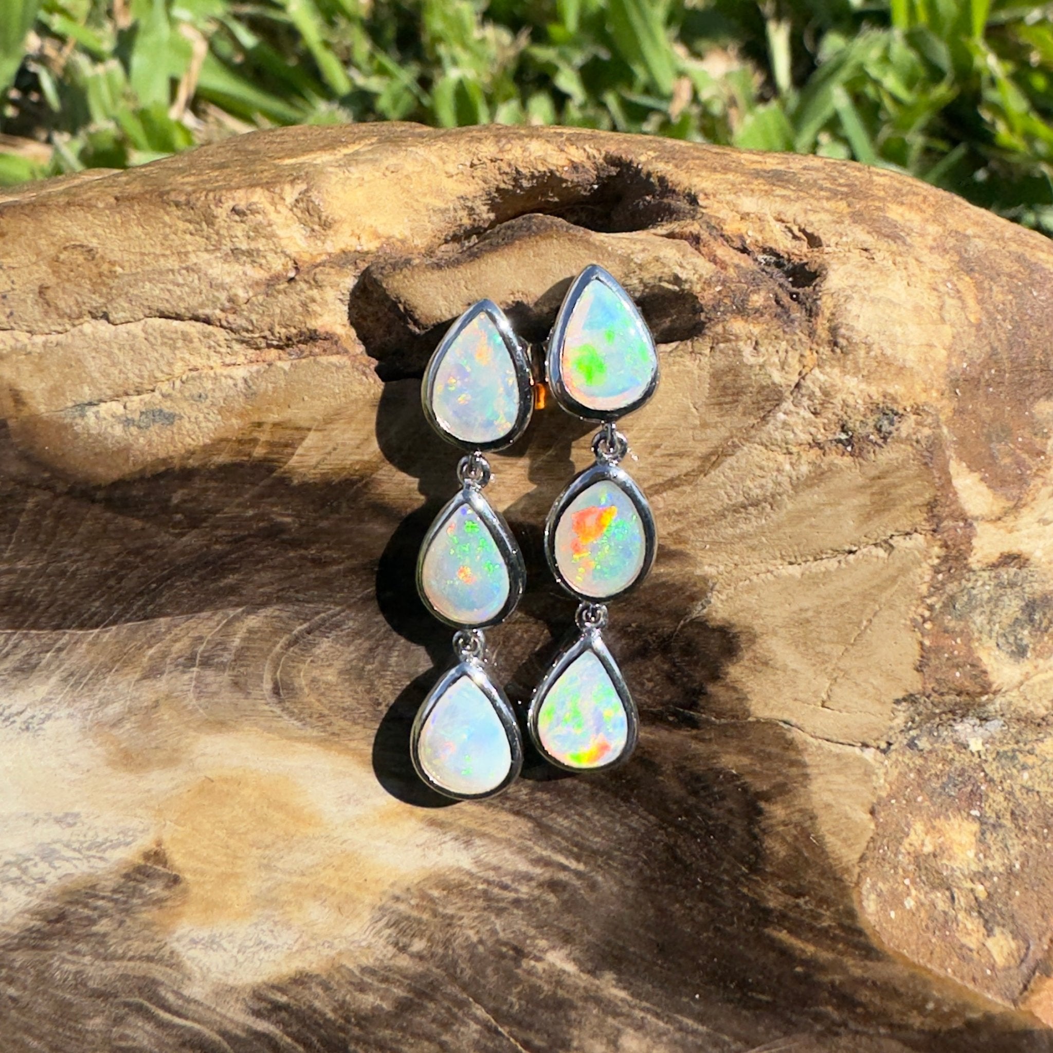 3ct Coober Pedy Opal Earrings ~ 'Rainbow Range Drops' | 925 Sterling Silver | Solid Australian Opal