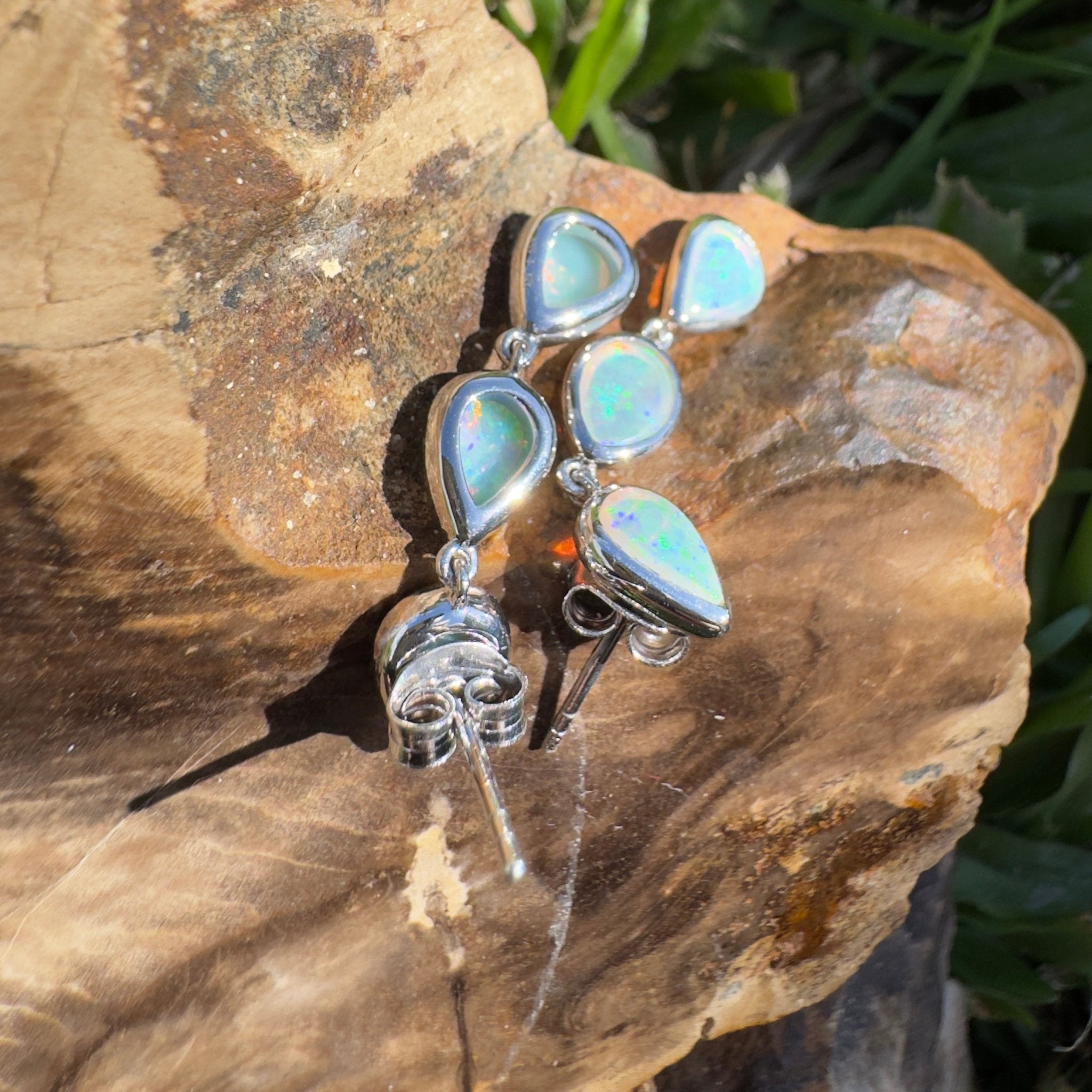 3ct Coober Pedy Opal Earrings ~ 'Rainbow Range Drops' | 925 Sterling Silver | Solid Australian Opal