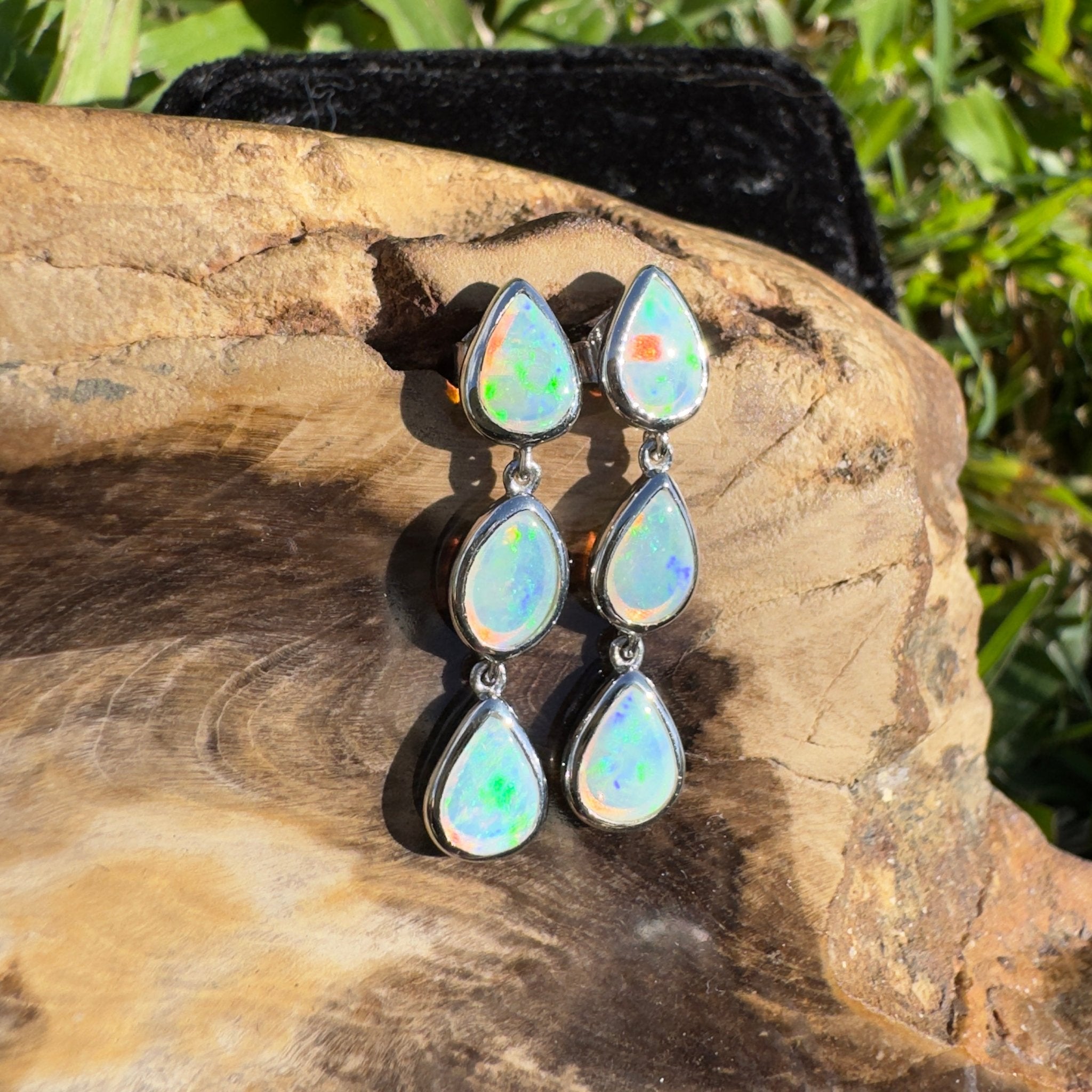 3ct Coober Pedy Opal Earrings ~ 'Rainbow Range Drops' | 925 Sterling Silver | Solid Australian Opal
