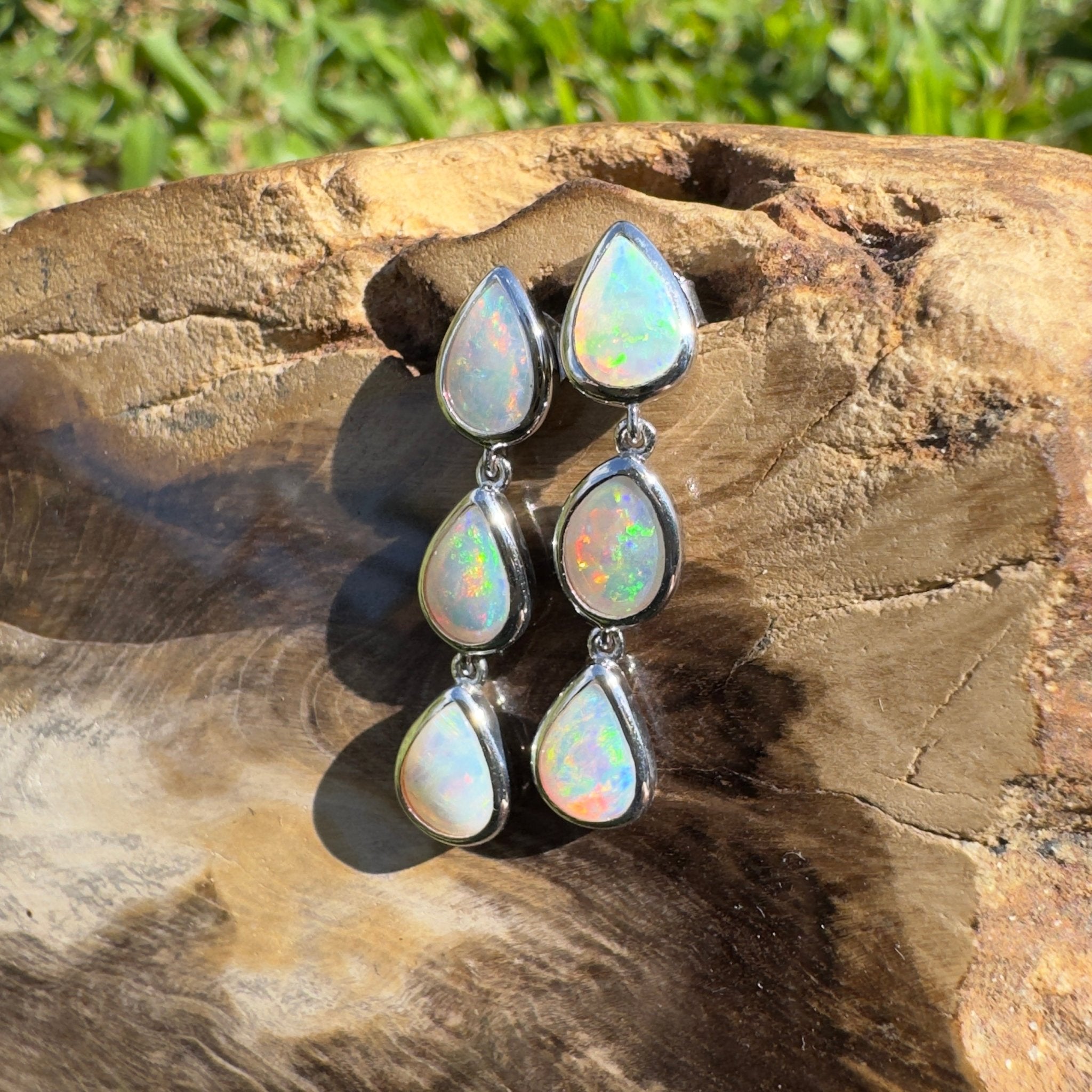 3ct Coober Pedy Opal Earrings ~ 'Rainbow Range Drops' | 925 Sterling Silver | Solid Australian Opal