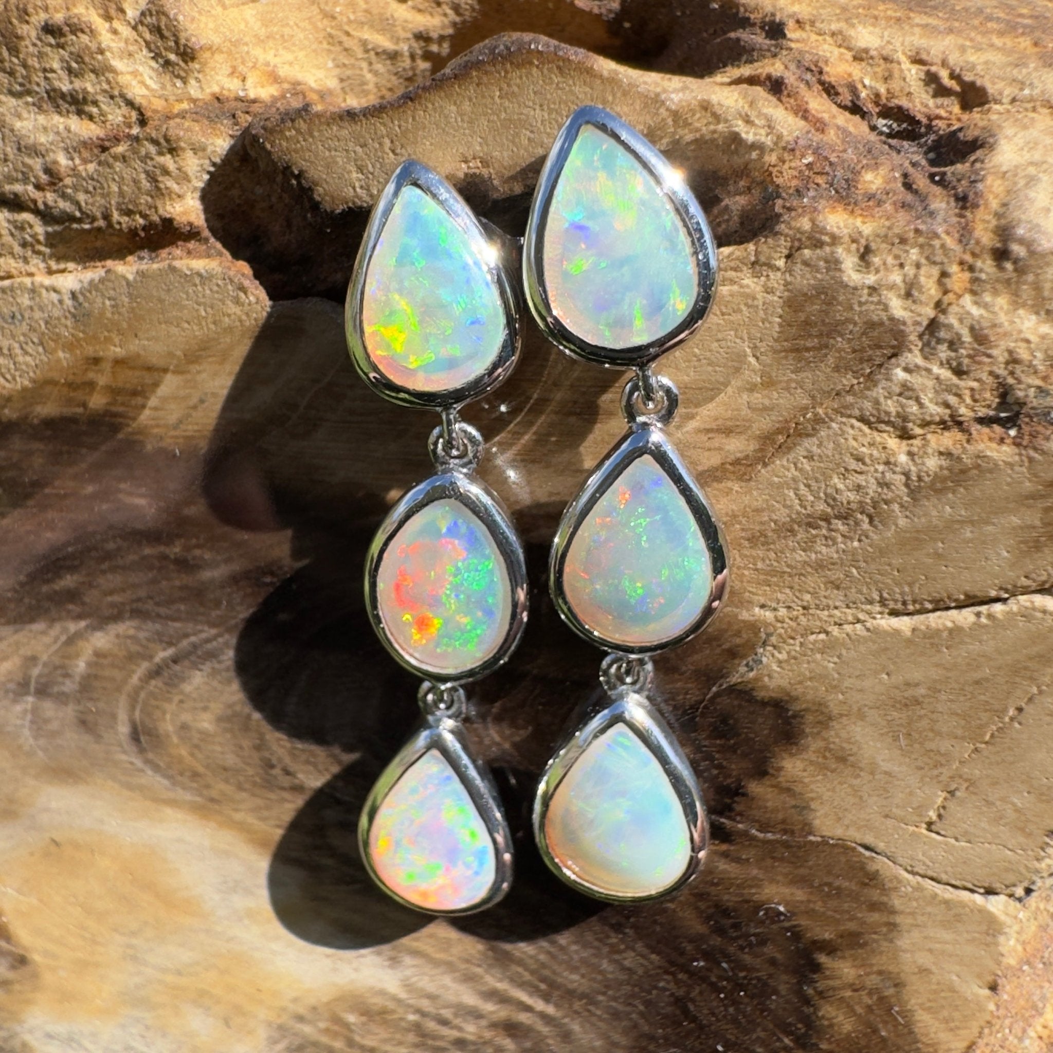 3ct Coober Pedy Opal Earrings ~ 'Rainbow Range Drops' | 925 Sterling Silver | Solid Australian Opal