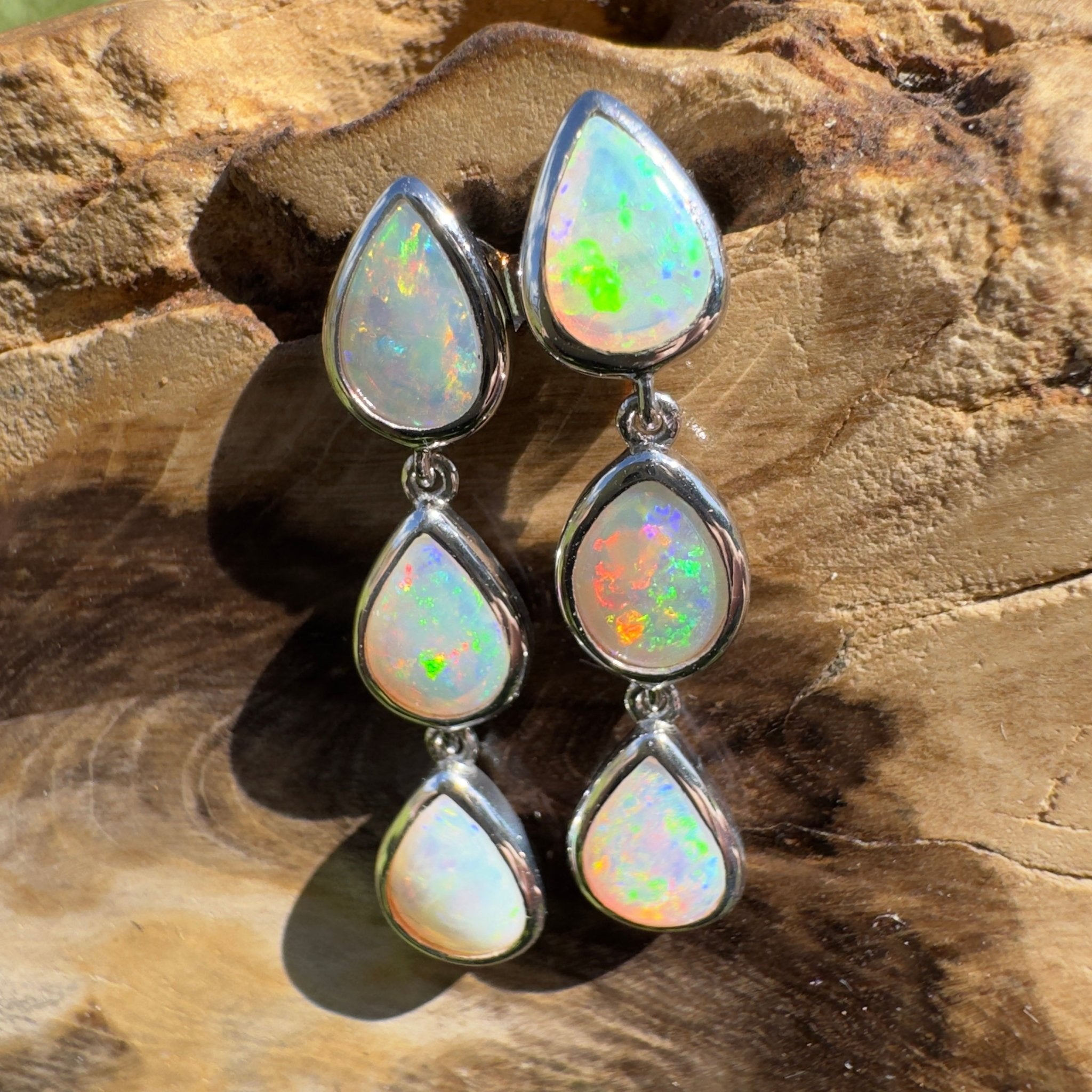3ct Coober Pedy Opal Earrings ~ 'Rainbow Range Drops' | 925 Sterling Silver | Solid Australian Opal