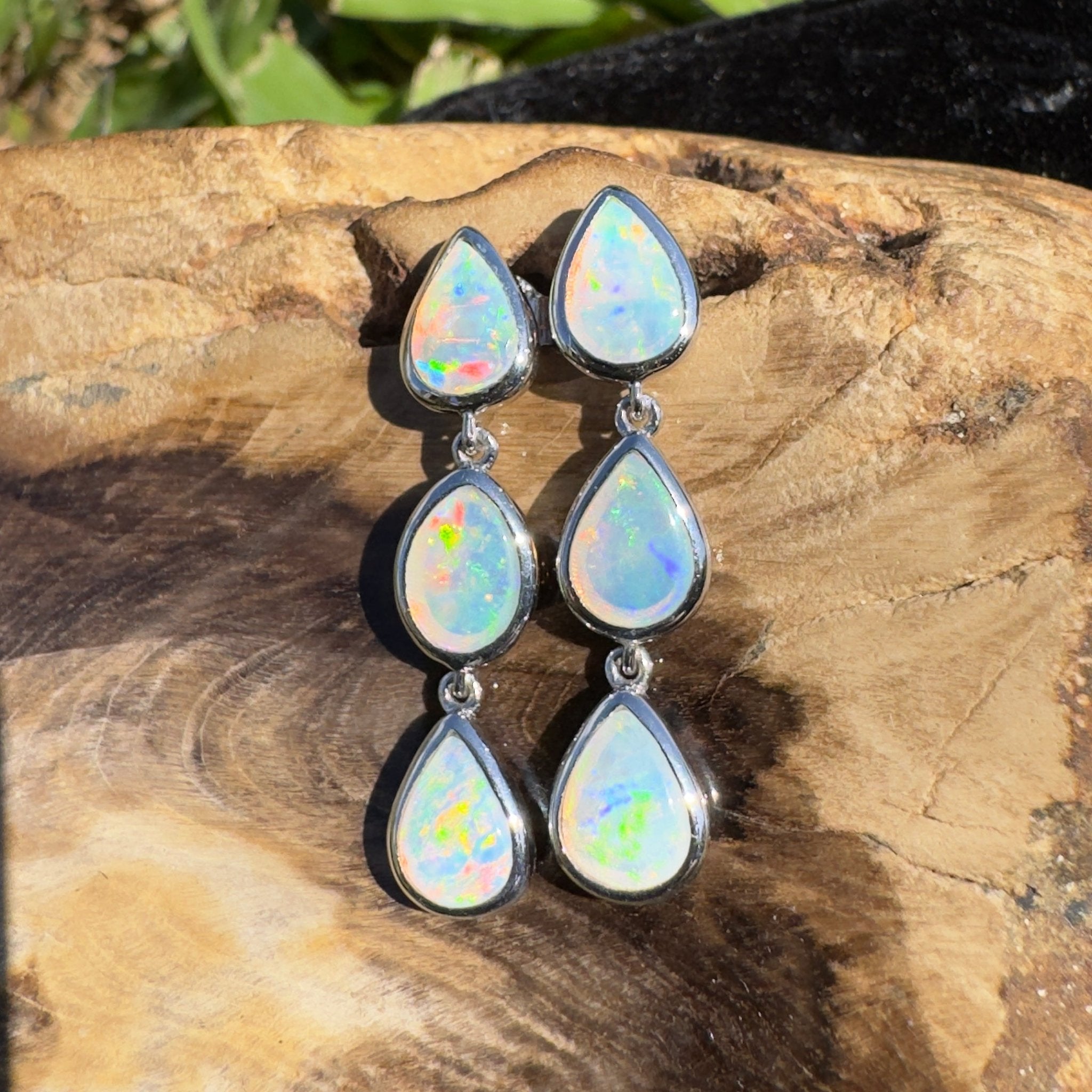 3ct Coober Pedy Opal Earrings ~ 'Rainbow Range Drops' | 925 Sterling Silver | Solid Australian Opal