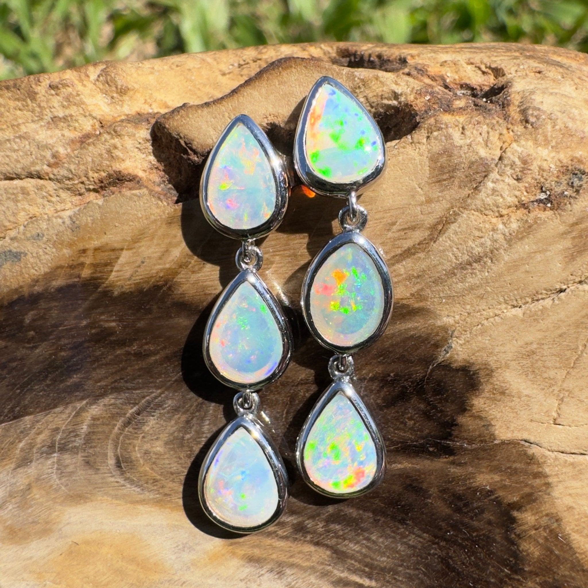 3ct Coober Pedy Opal Earrings ~ 'Rainbow Range Drops' | 925 Sterling Silver | Solid Australian Opal