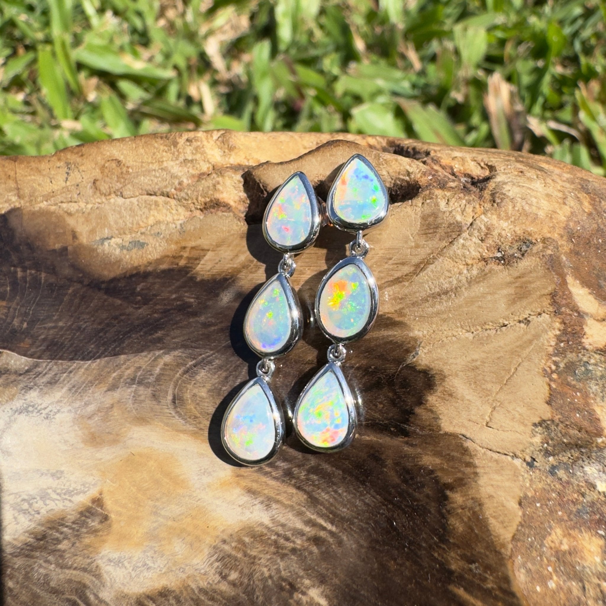 3ct Coober Pedy Opal Earrings ~ 'Rainbow Range Drops' | 925 Sterling Silver | Solid Australian Opal