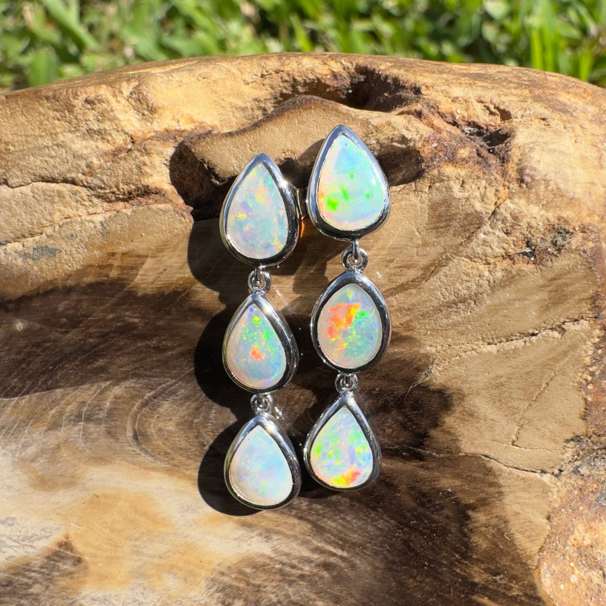 3ct Coober Pedy Opal Earrings ~ 'Rainbow Range Drops' | 925 Sterling Silver | Solid Australian Opal