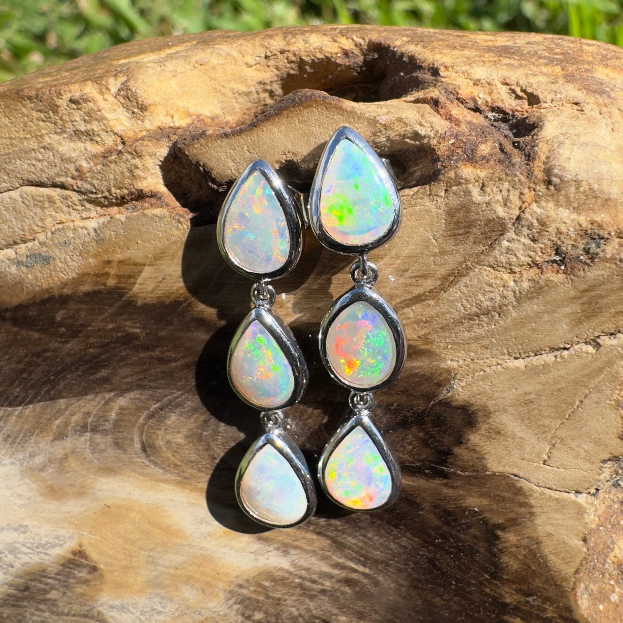 3ct Coober Pedy Opal Earrings ~ 'Rainbow Range Drops' | 925 Sterling Silver | Solid Australian Opal