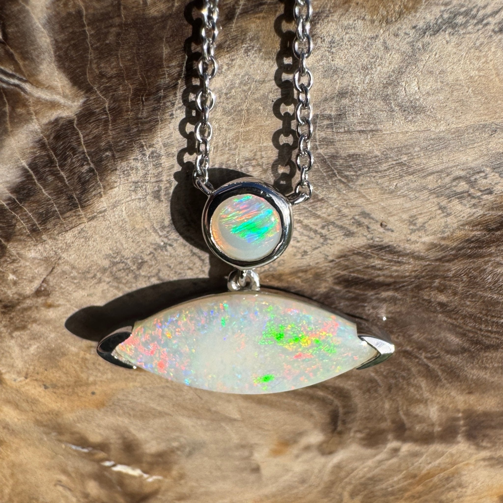 3ct Coober Pedy Opal Pendant Necklace ~ 'Ceduna Colourwave' | 925 Sterling Silver | Solid Australian Opal