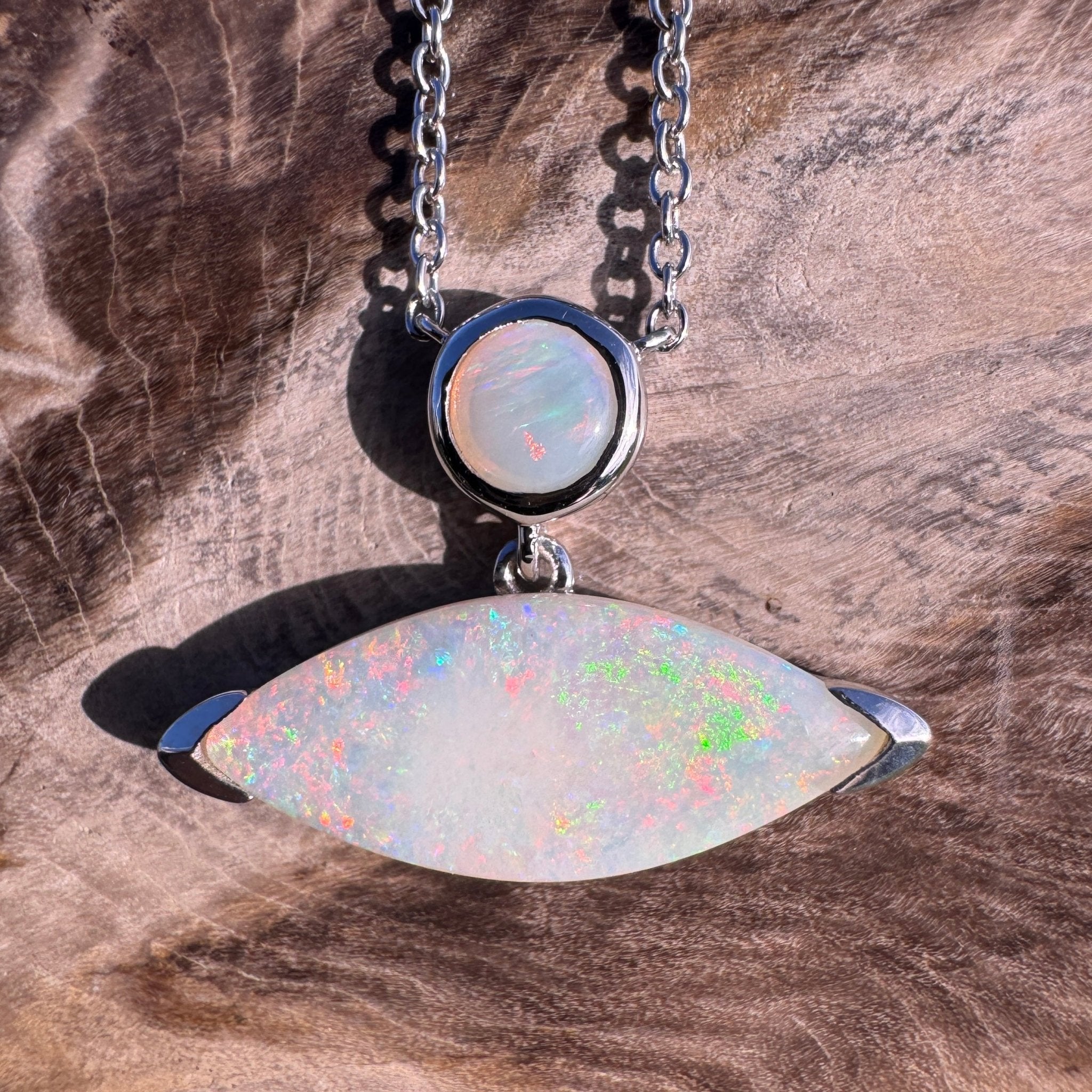 3ct Coober Pedy Opal Pendant Necklace ~ 'Ceduna Colourwave' | 925 Sterling Silver | Solid Australian Opal