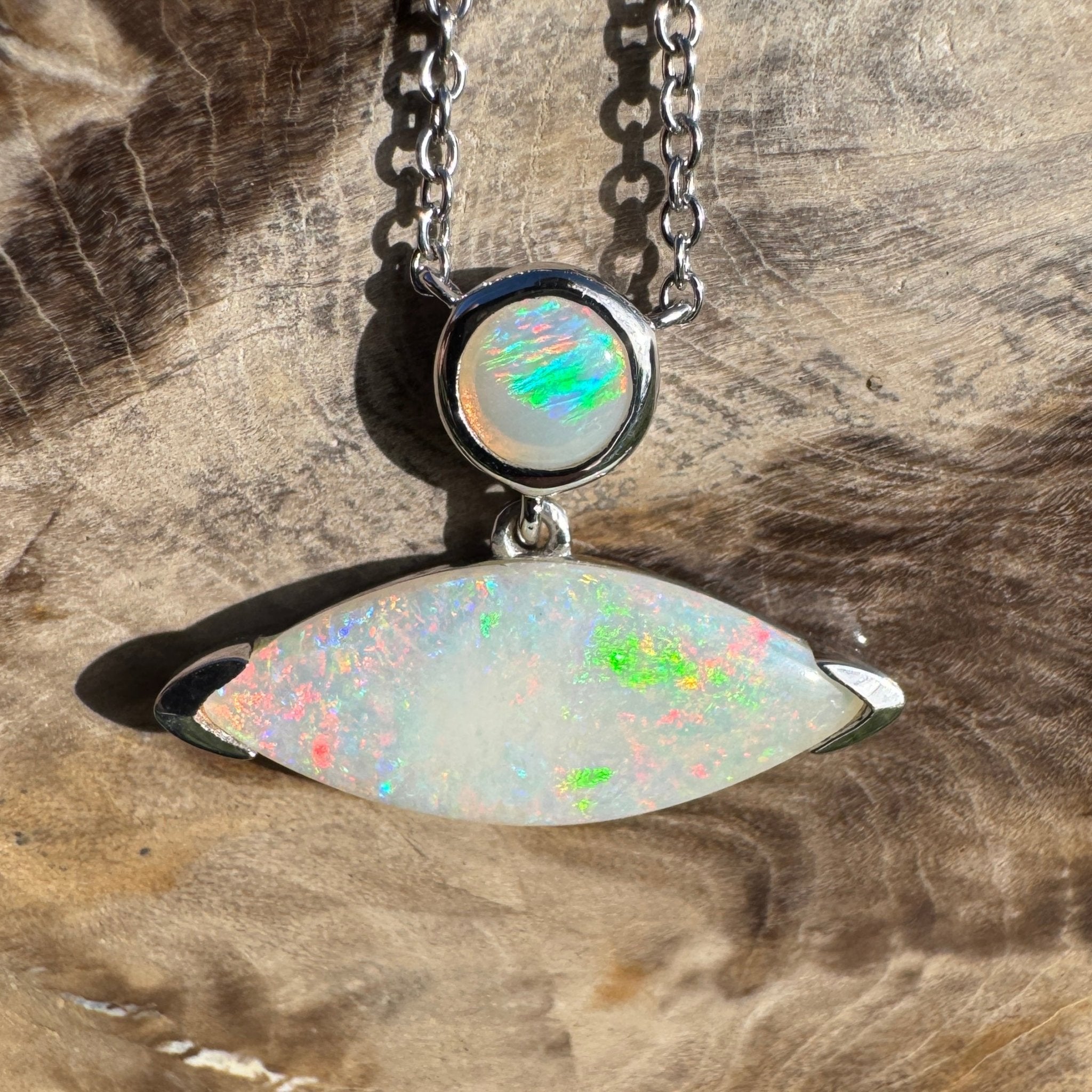 3ct Coober Pedy Opal Pendant Necklace ~ 'Ceduna Colourwave' | 925 Sterling Silver | Solid Australian Opal