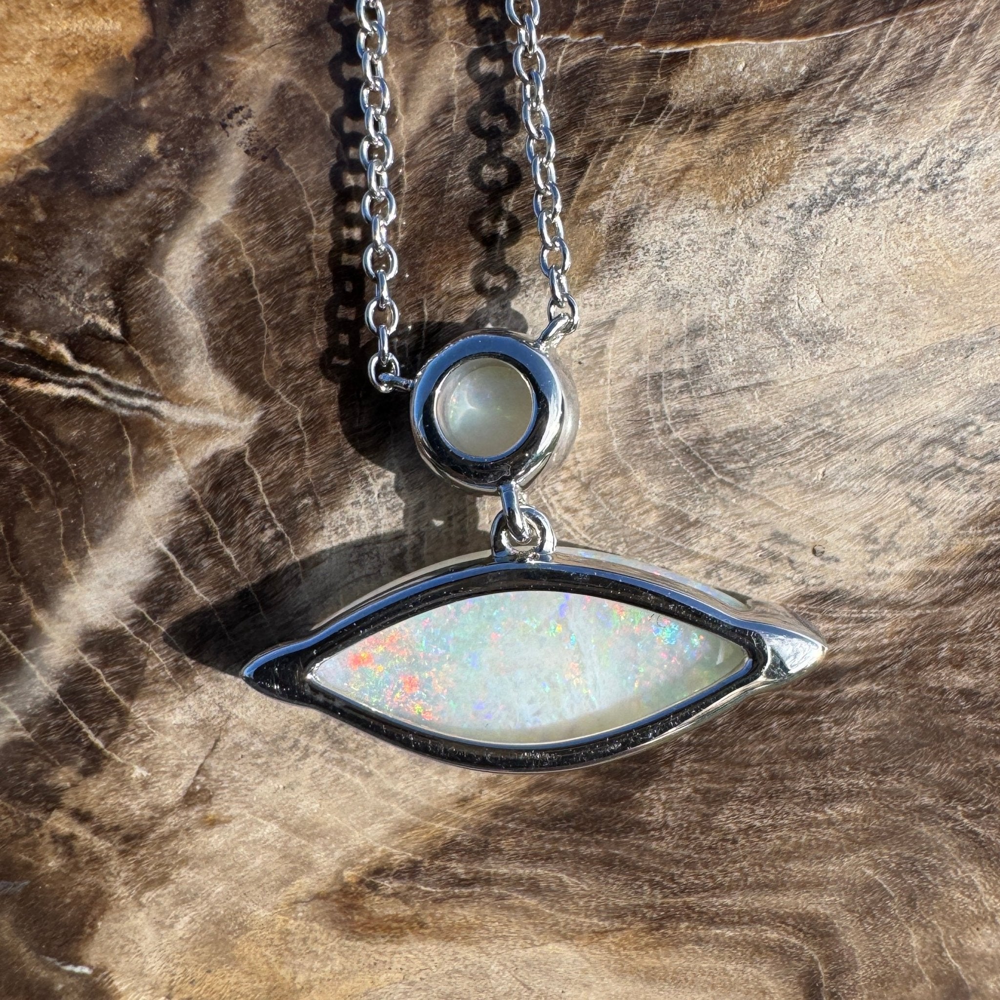 3ct Coober Pedy Opal Pendant Necklace ~ 'Ceduna Colourwave' | 925 Sterling Silver | Solid Australian Opal