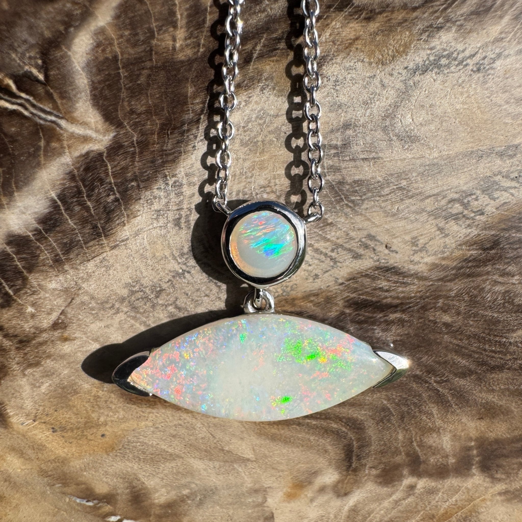 3ct Coober Pedy Opal Pendant Necklace ~ 'Ceduna Colourwave' | 925 Sterling Silver | Solid Australian Opal