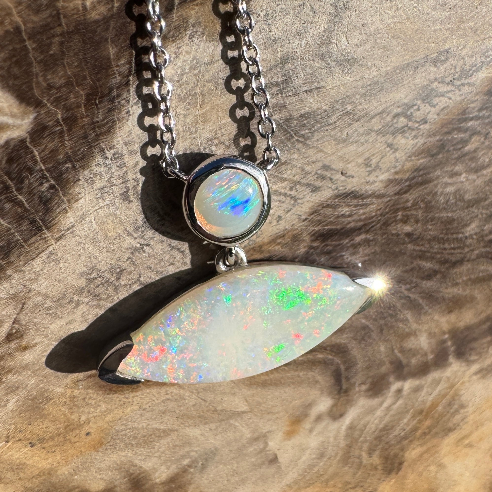 3ct Coober Pedy Opal Pendant Necklace ~ 'Ceduna Colourwave' | 925 Sterling Silver | Solid Australian Opal