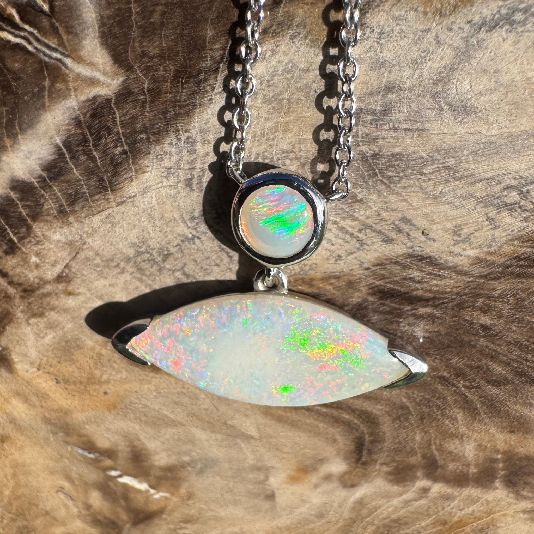 3ct Coober Pedy Opal Pendant Necklace ~ 'Ceduna Colourwave' | 925 Sterling Silver | Solid Australian Opal