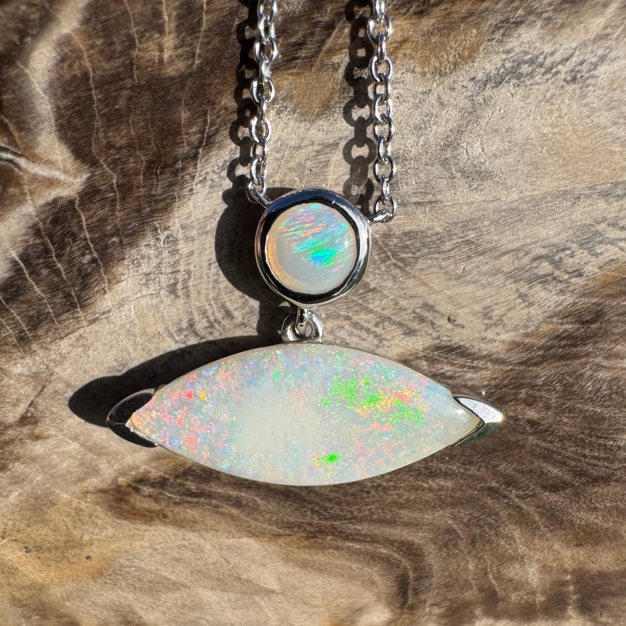 3ct Coober Pedy Opal Pendant Necklace ~ 'Ceduna Colourwave' | 925 Sterling Silver | Solid Australian Opal