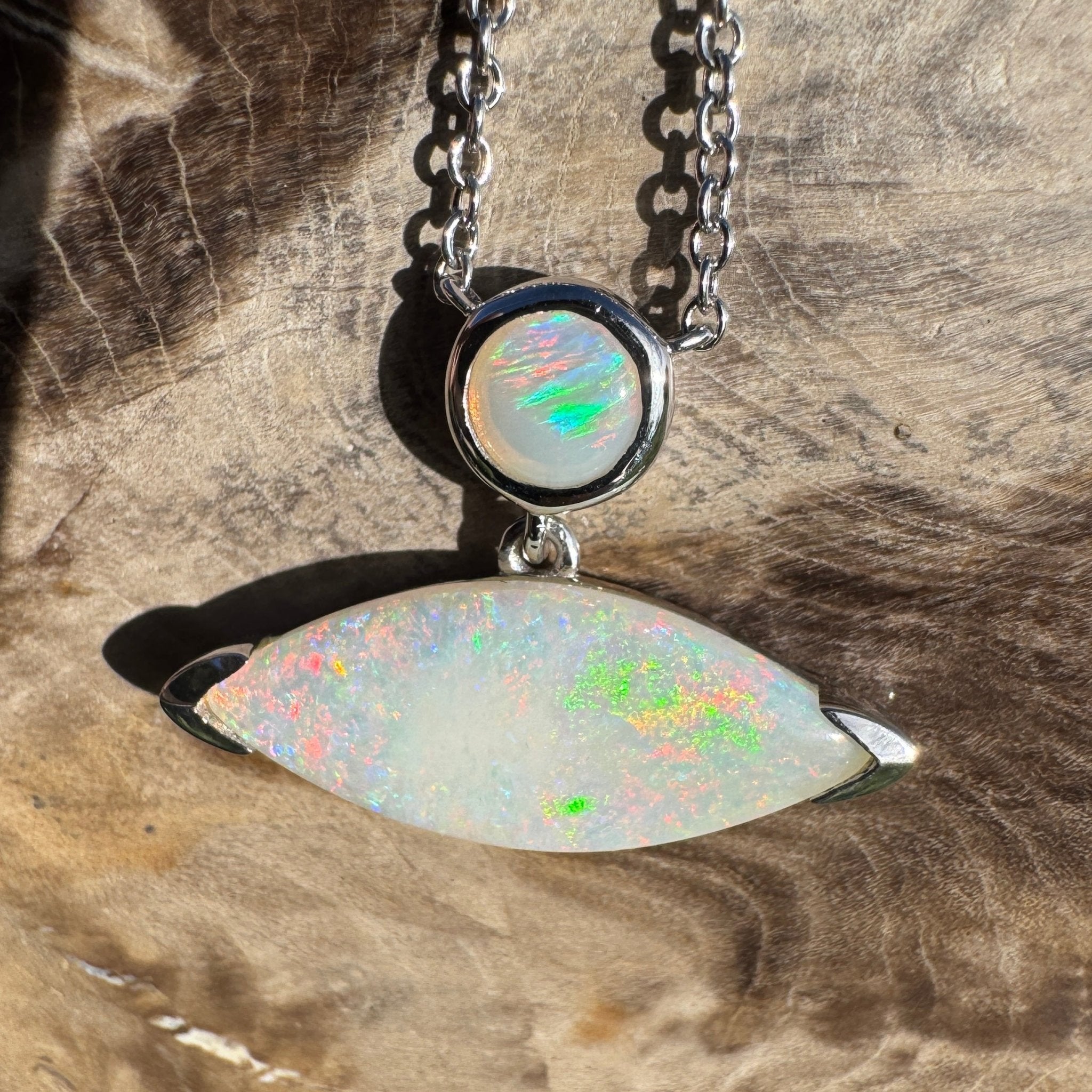 3ct Coober Pedy Opal Pendant Necklace ~ 'Ceduna Colourwave' | 925 Sterling Silver | Solid Australian Opal