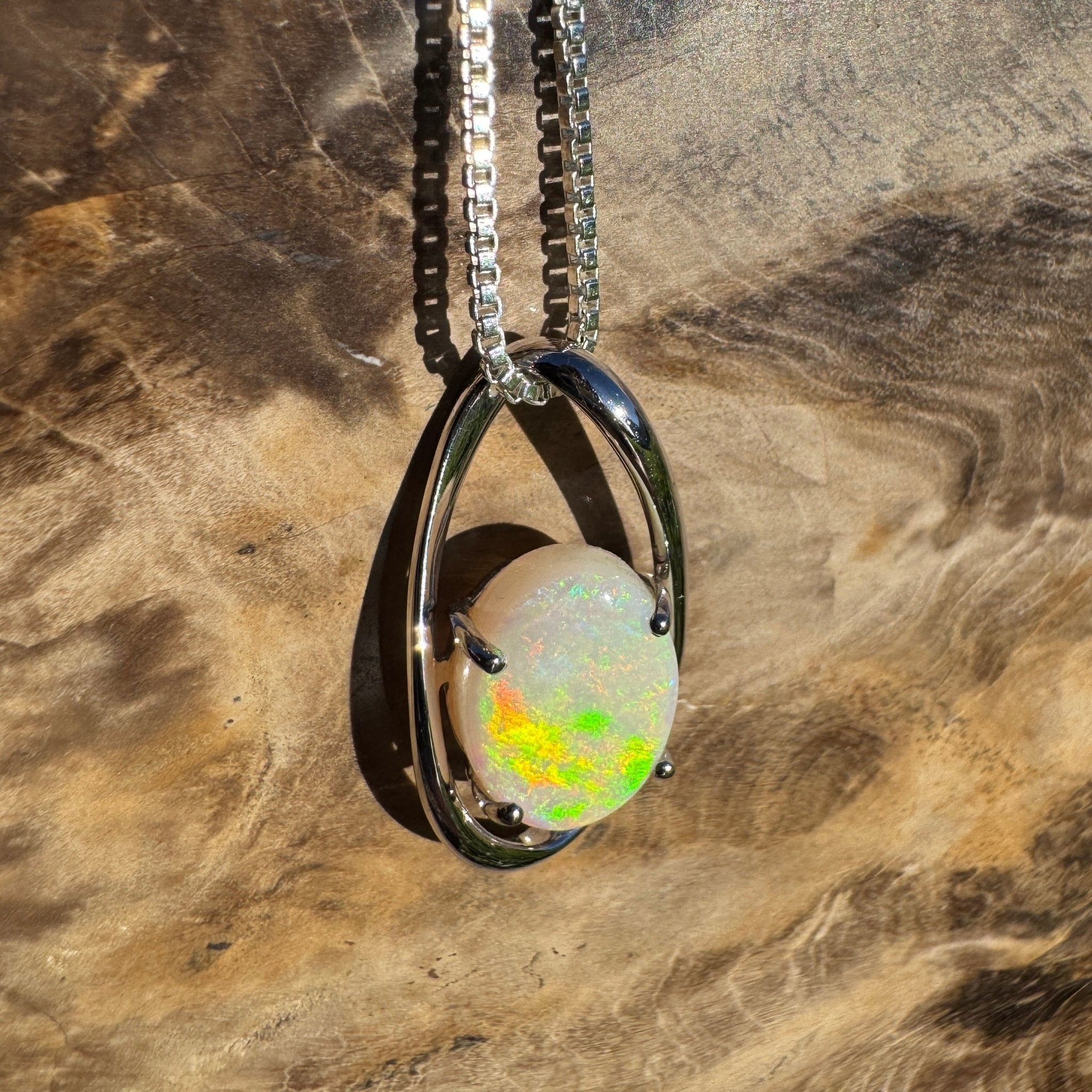 3ct Coober Pedy Opal Pendant Necklace ~ 'Skywater Dreaming' | 925 Sterling Silver | Solid Australian Opal