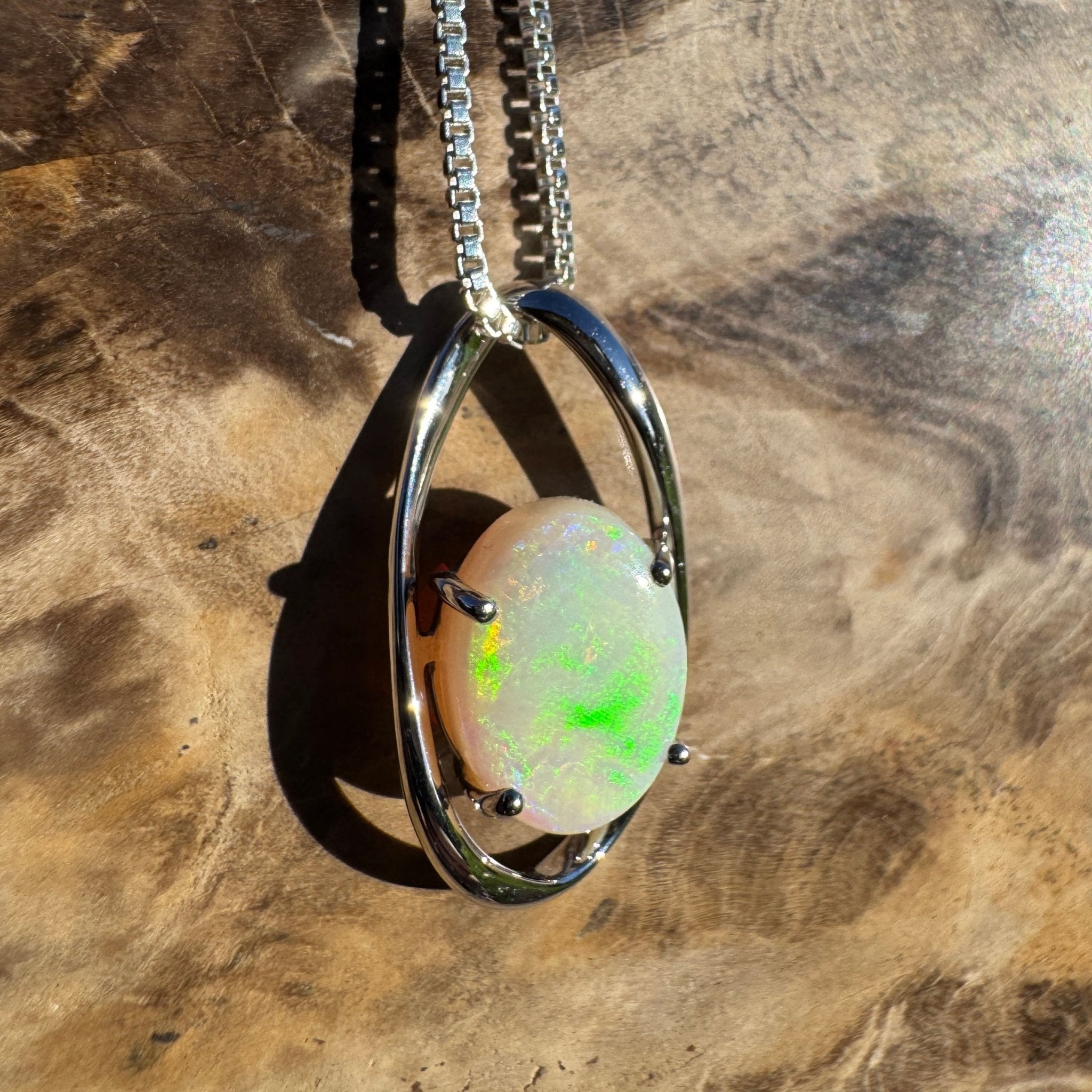 3ct Coober Pedy Opal Pendant Necklace ~ 'Skywater Dreaming' | 925 Sterling Silver | Solid Australian Opal