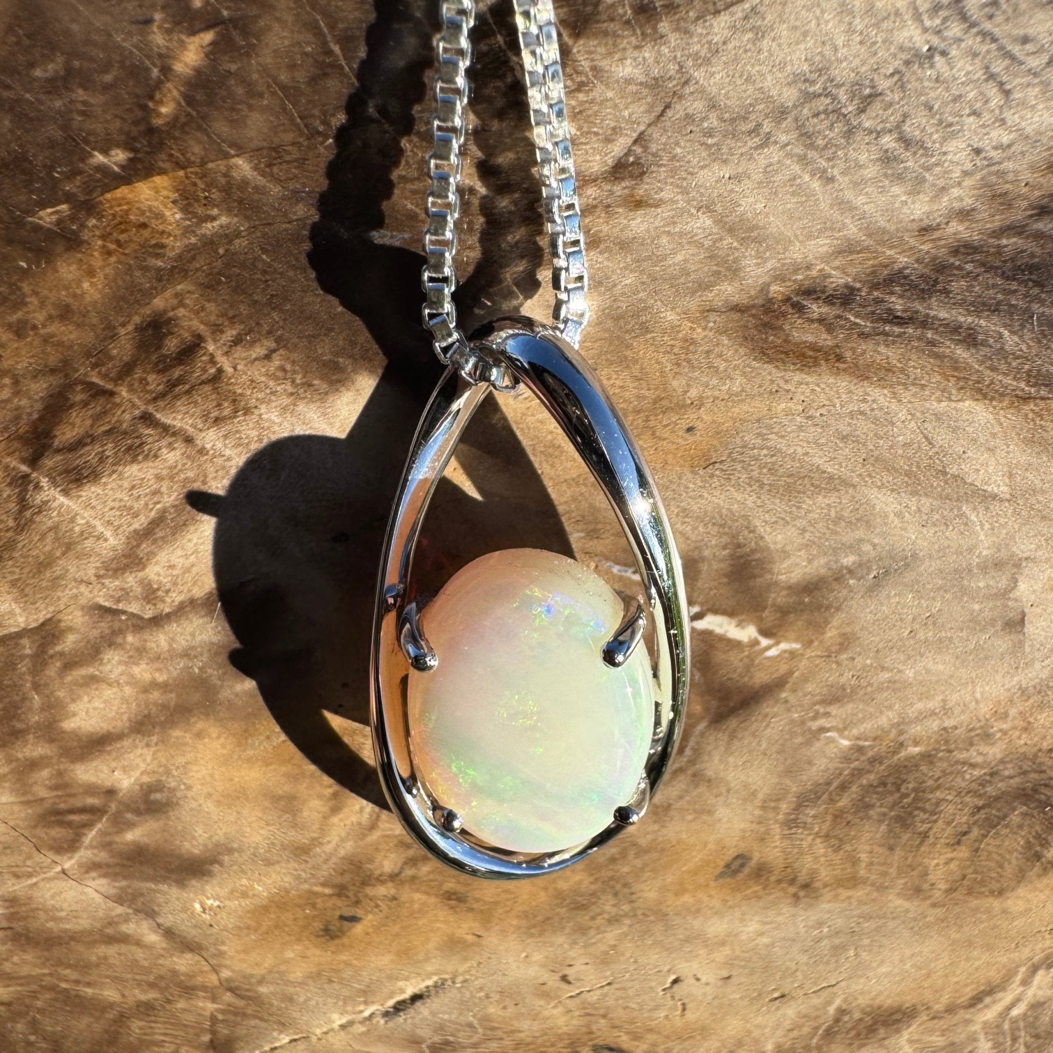 3ct Coober Pedy Opal Pendant Necklace ~ 'Skywater Dreaming' | 925 Sterling Silver | Solid Australian Opal