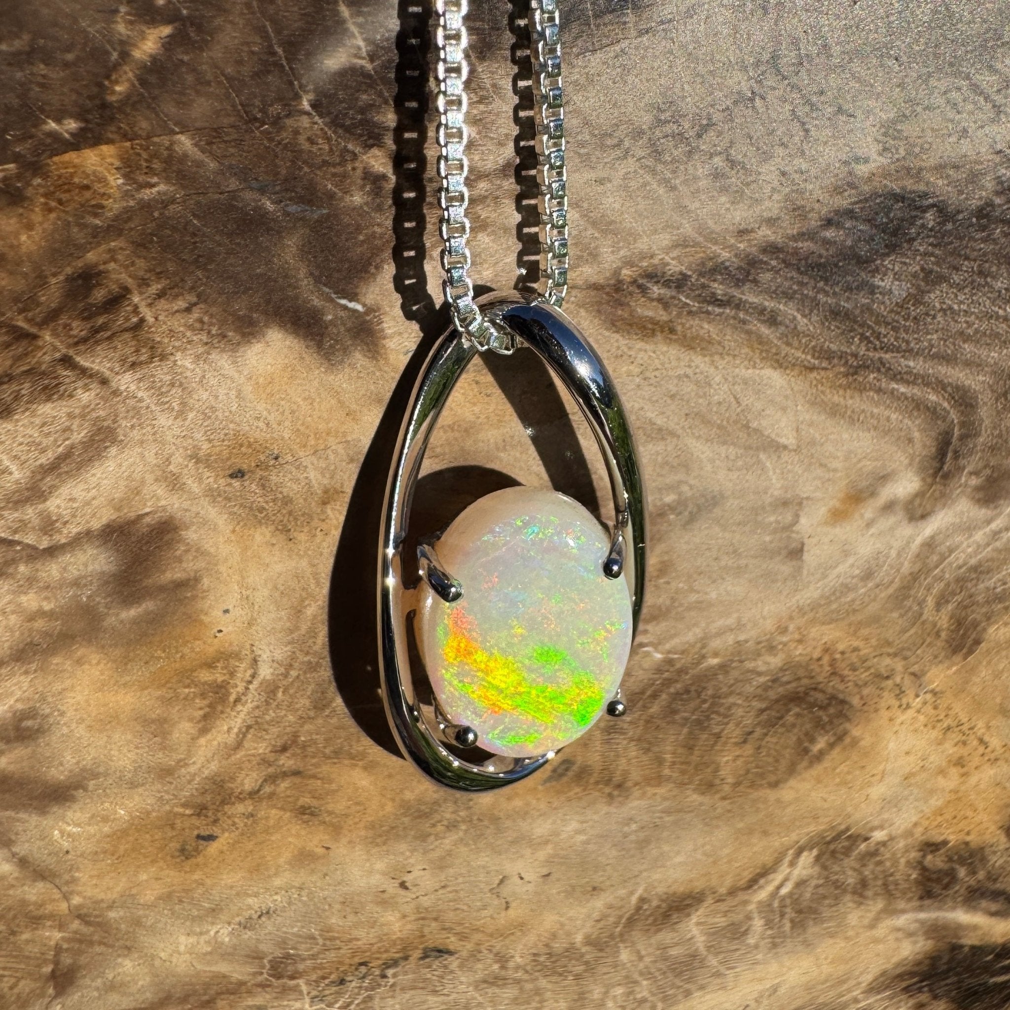 3ct Coober Pedy Opal Pendant Necklace ~ 'Skywater Dreaming' | 925 Sterling Silver | Solid Australian Opal