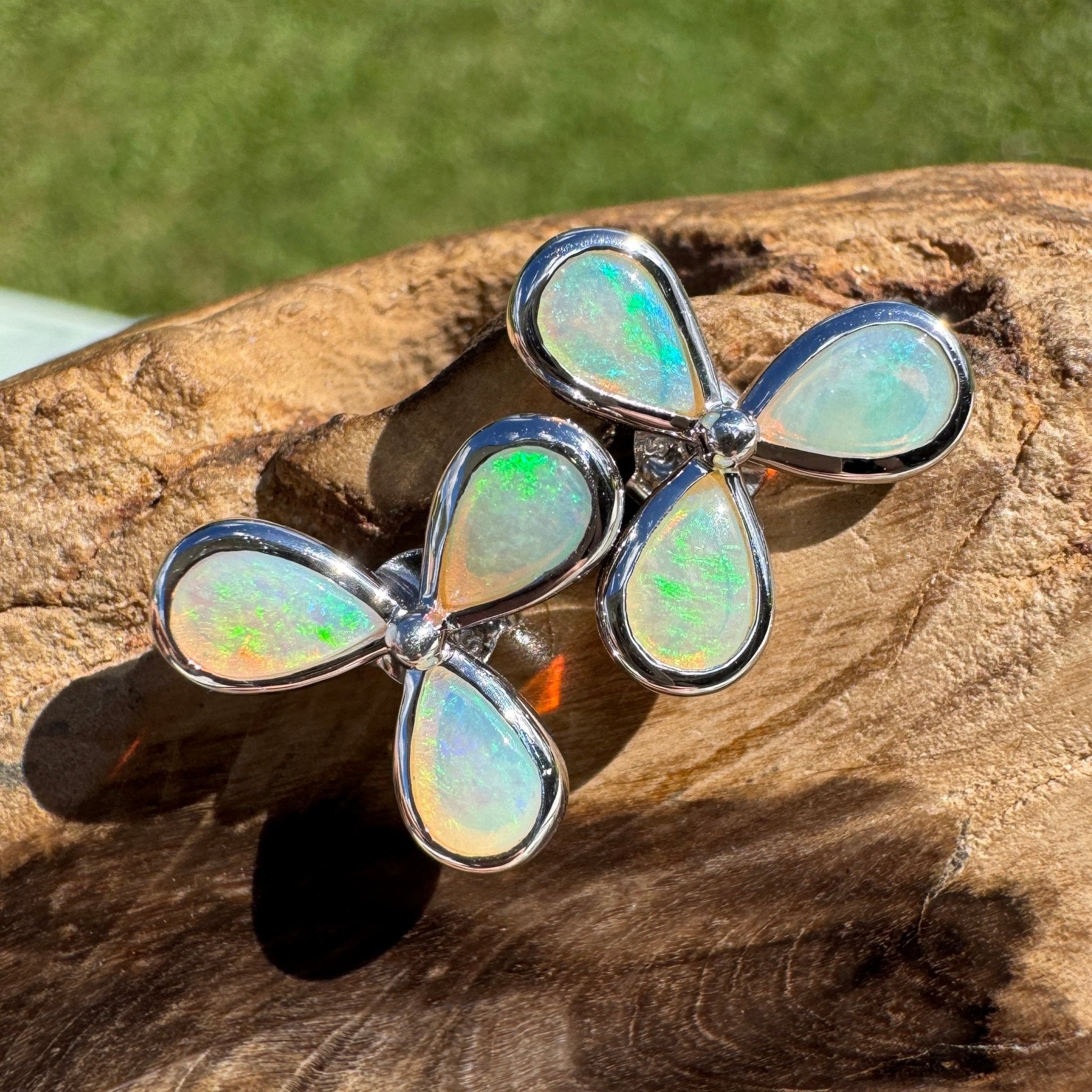 3ct Lightning Ridge Opal Stud Earrings ~ 'Greenough Swell' | 925 Sterling Silver | Solid Australian Opal