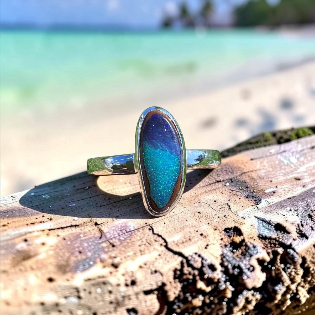 3ct Queensland Opal Ring ~ 'Murray River Greens' | 925 Sterling Silver | Solid Australian Opal
