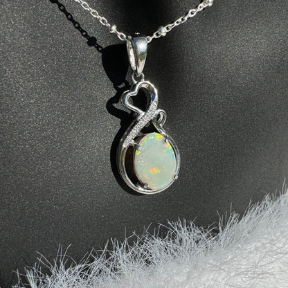 1.0ct Solid Lightning Ridge Opal and Cubic Zirconia Sterling Silver Pendant