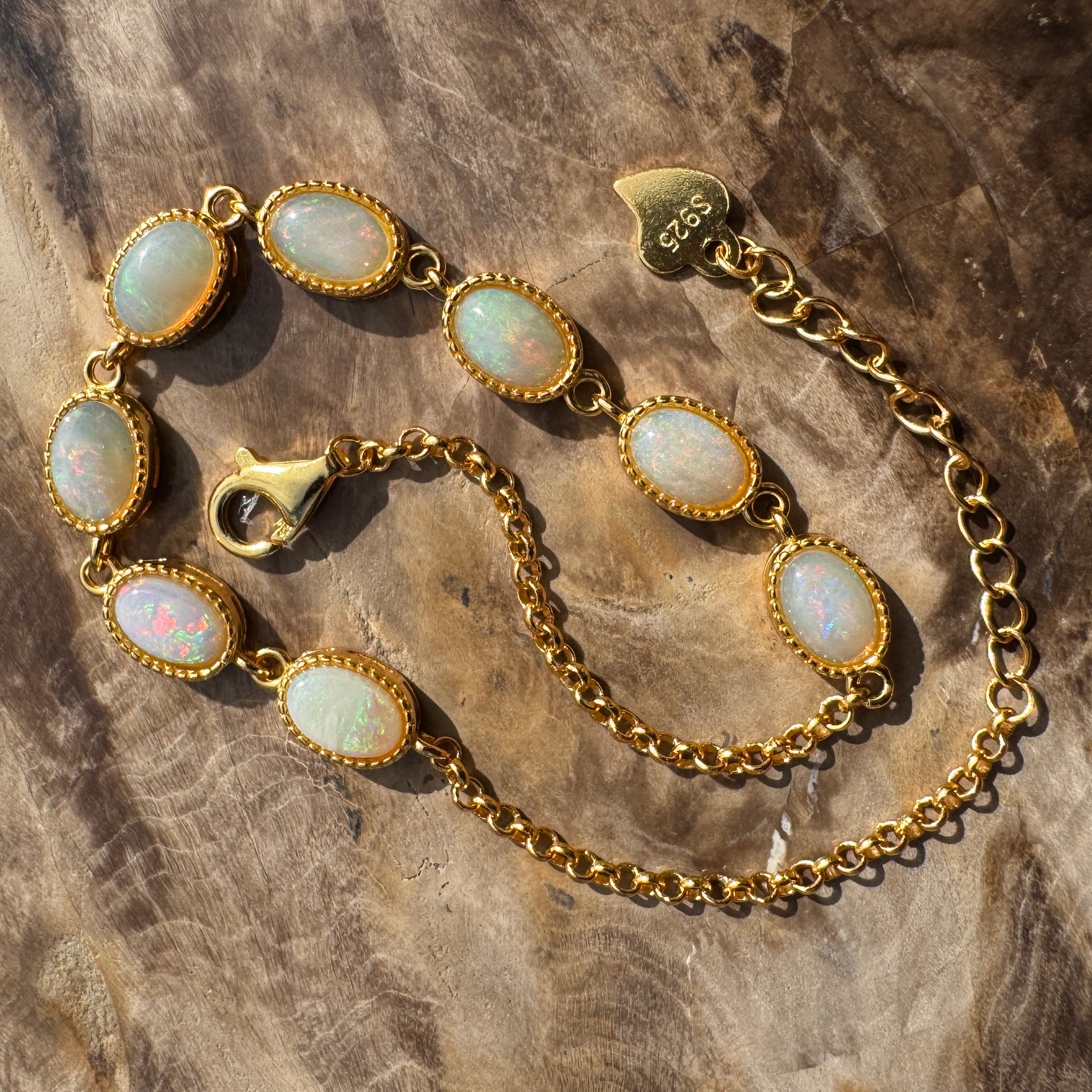 2.4ct Coober Pedy Opal Bracelet ~ 'Goulburn Gold' | Gold Coated 925 Sterling Silver | Solid Australian Opal