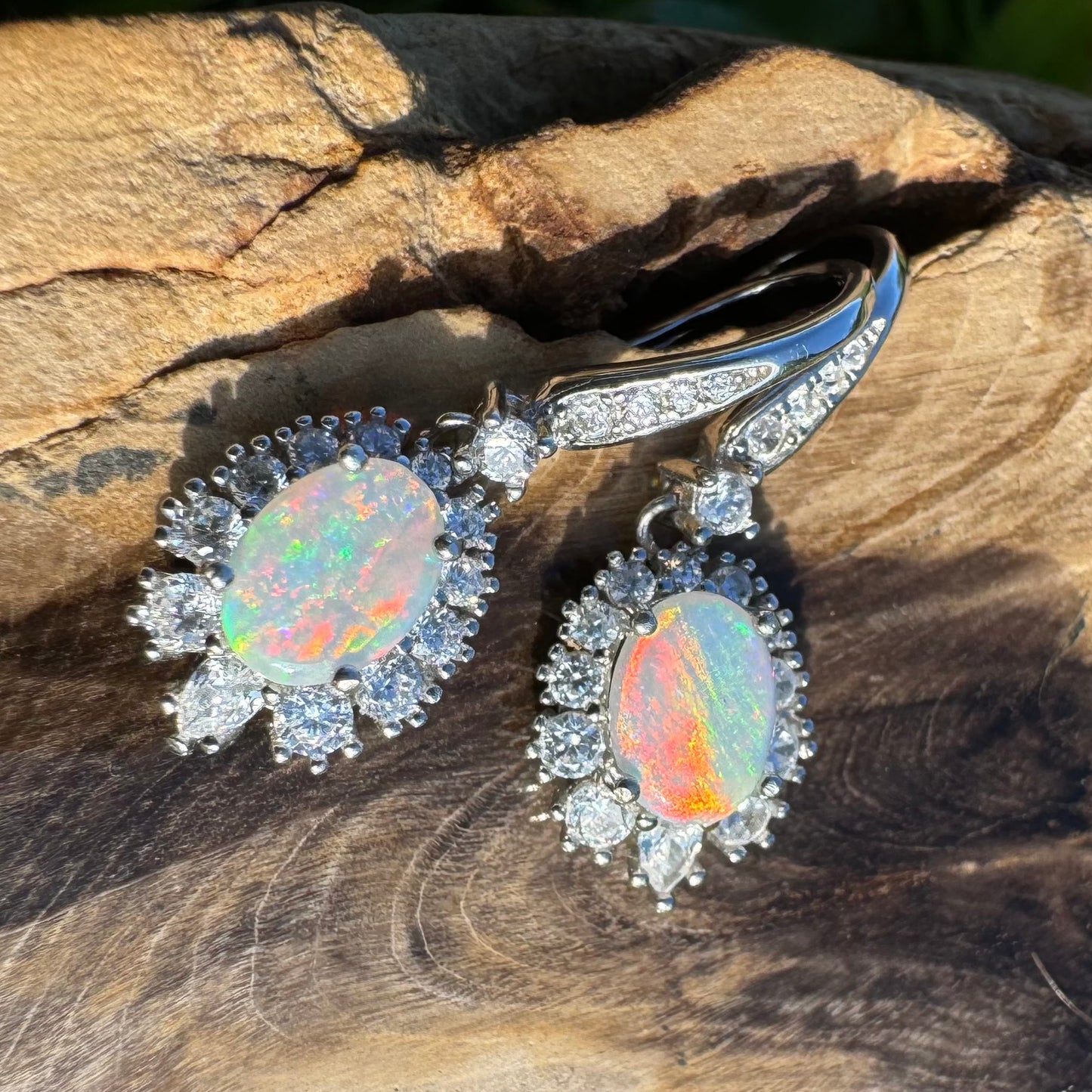 1.2ct Solid Coober Pedy Opal and Cubic Zirconia Sterling Silver Earrings