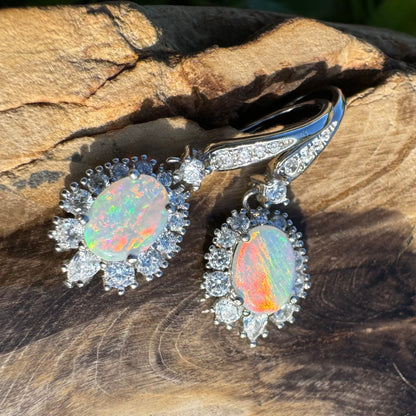 1.2ct Solid Coober Pedy Opal and Cubic Zirconia Sterling Silver Earrings