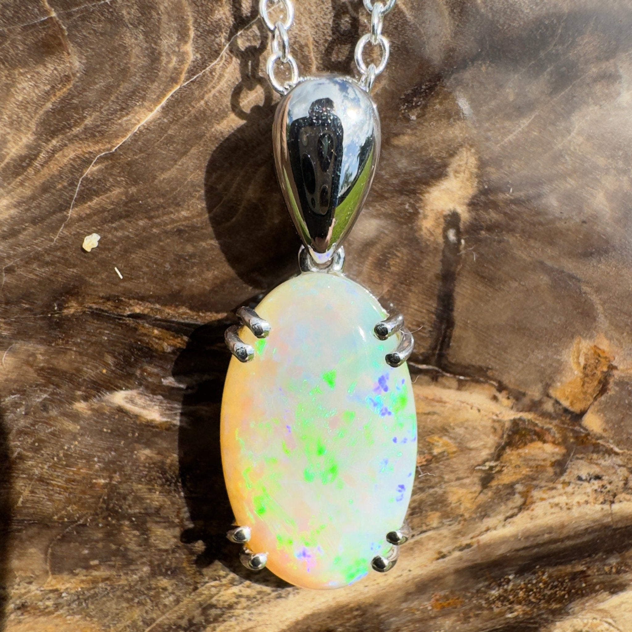 4.1ct Coober Pedy Crystal Opal Pendant Necklace ~ 'Moreton Ripple' | 925 Sterling Silver | Solid Australian Opal