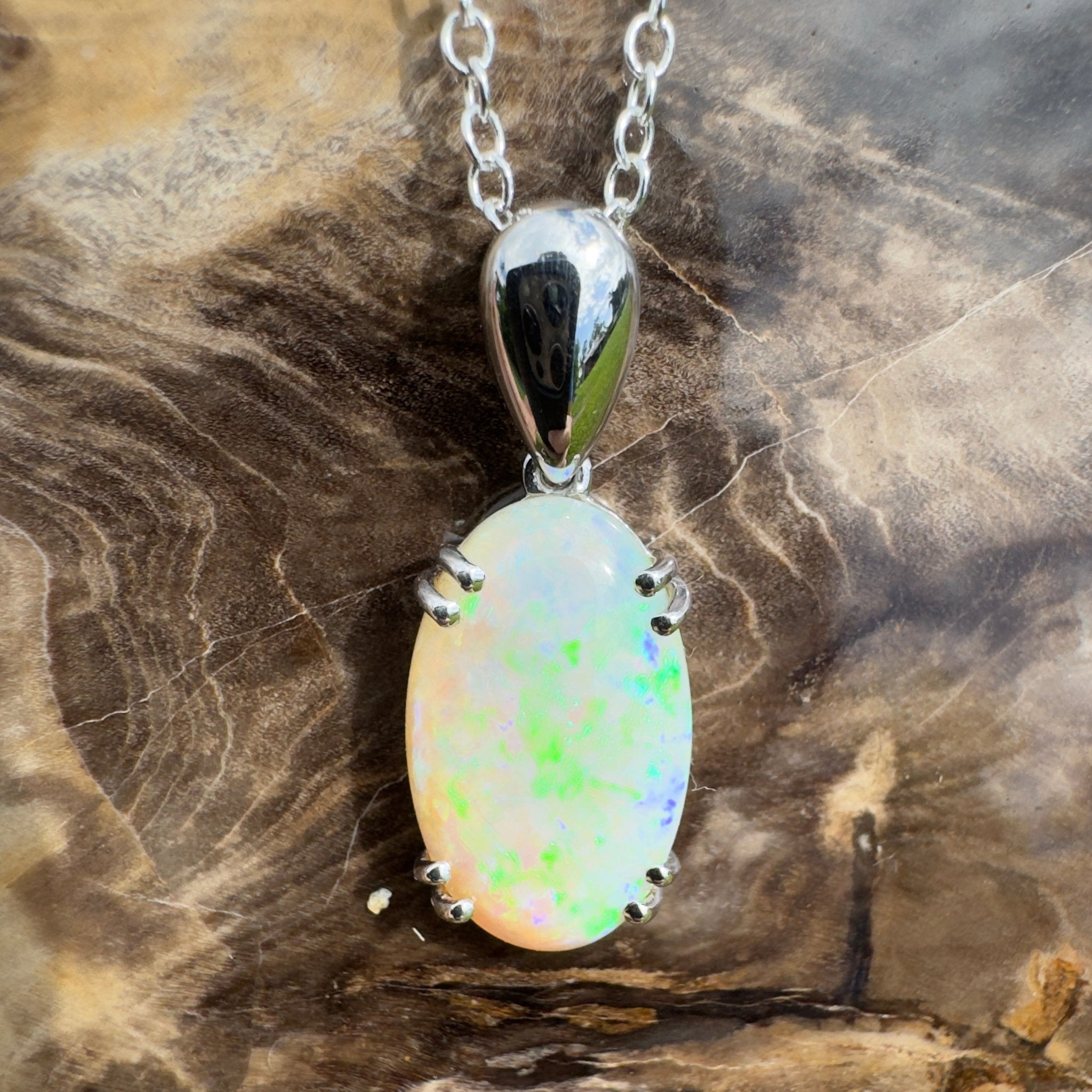 4.1ct Coober Pedy Crystal Opal Pendant Necklace ~ 'Moreton Ripple' | 925 Sterling Silver | Solid Australian Opal