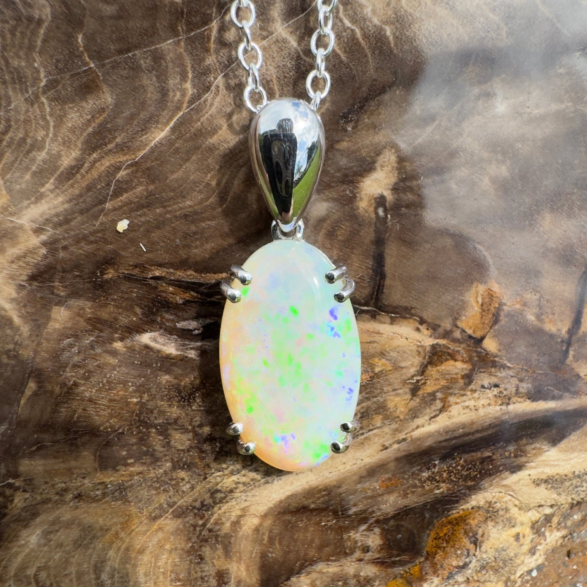 4.1ct Coober Pedy Crystal Opal Pendant Necklace ~ 'Moreton Ripple' | 925 Sterling Silver | Solid Australian Opal
