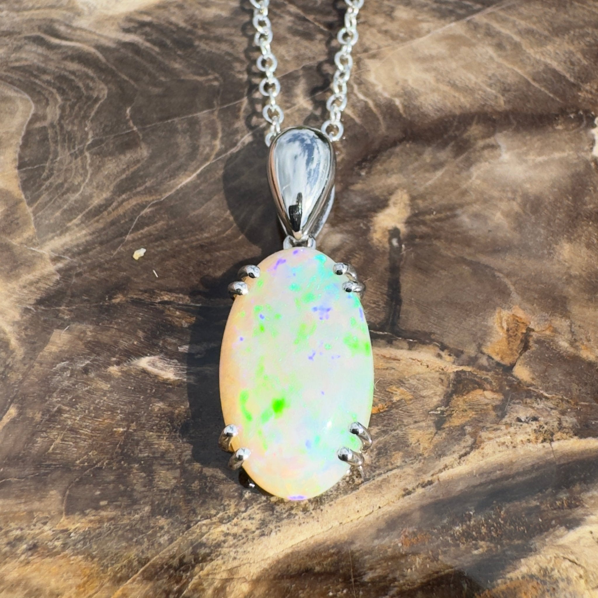4.1ct Coober Pedy Crystal Opal Pendant Necklace ~ 'Moreton Ripple' | 925 Sterling Silver | Solid Australian Opal