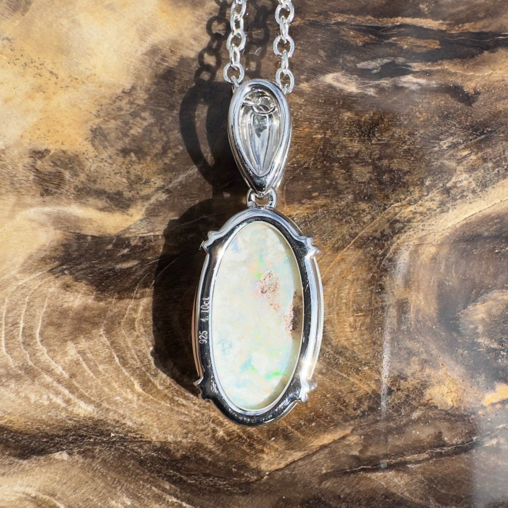 4.1ct Coober Pedy Crystal Opal Pendant Necklace ~ 'Moreton Ripple' | 925 Sterling Silver | Solid Australian Opal