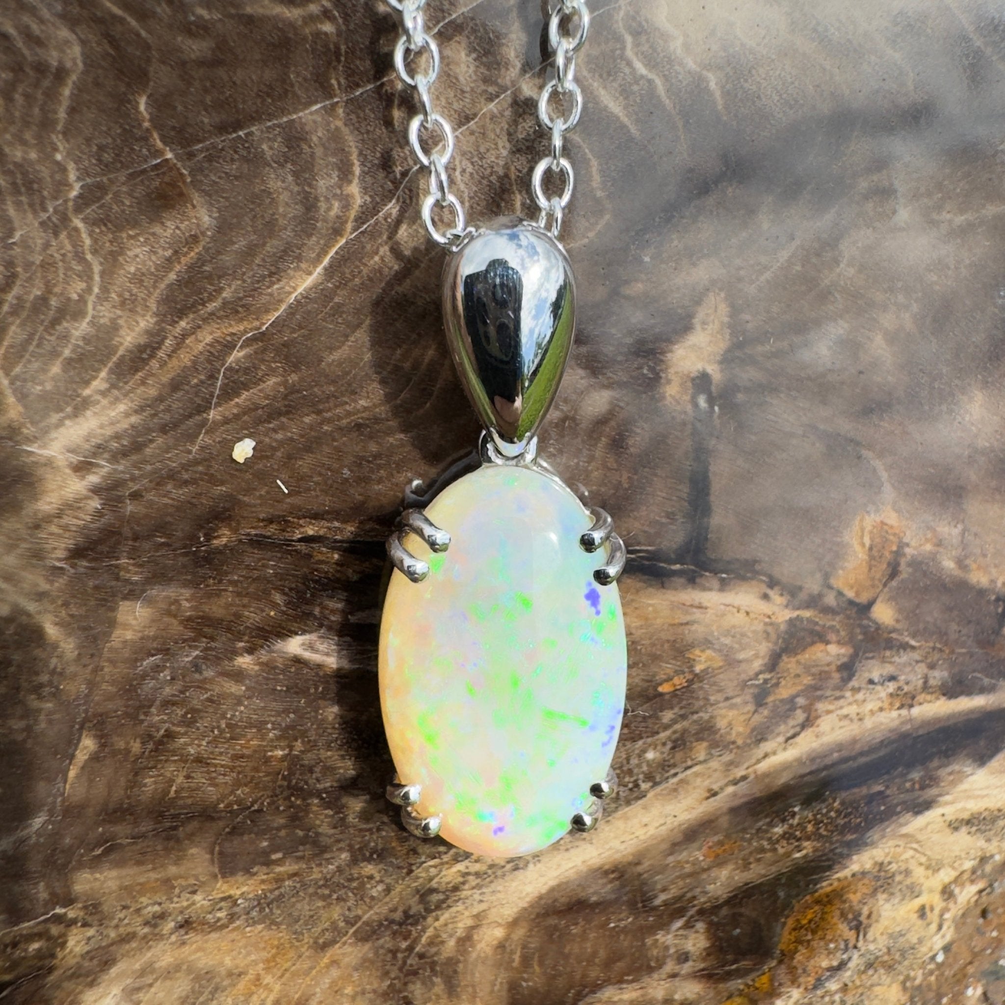 4.1ct Coober Pedy Crystal Opal Pendant Necklace ~ 'Moreton Ripple' | 925 Sterling Silver | Solid Australian Opal