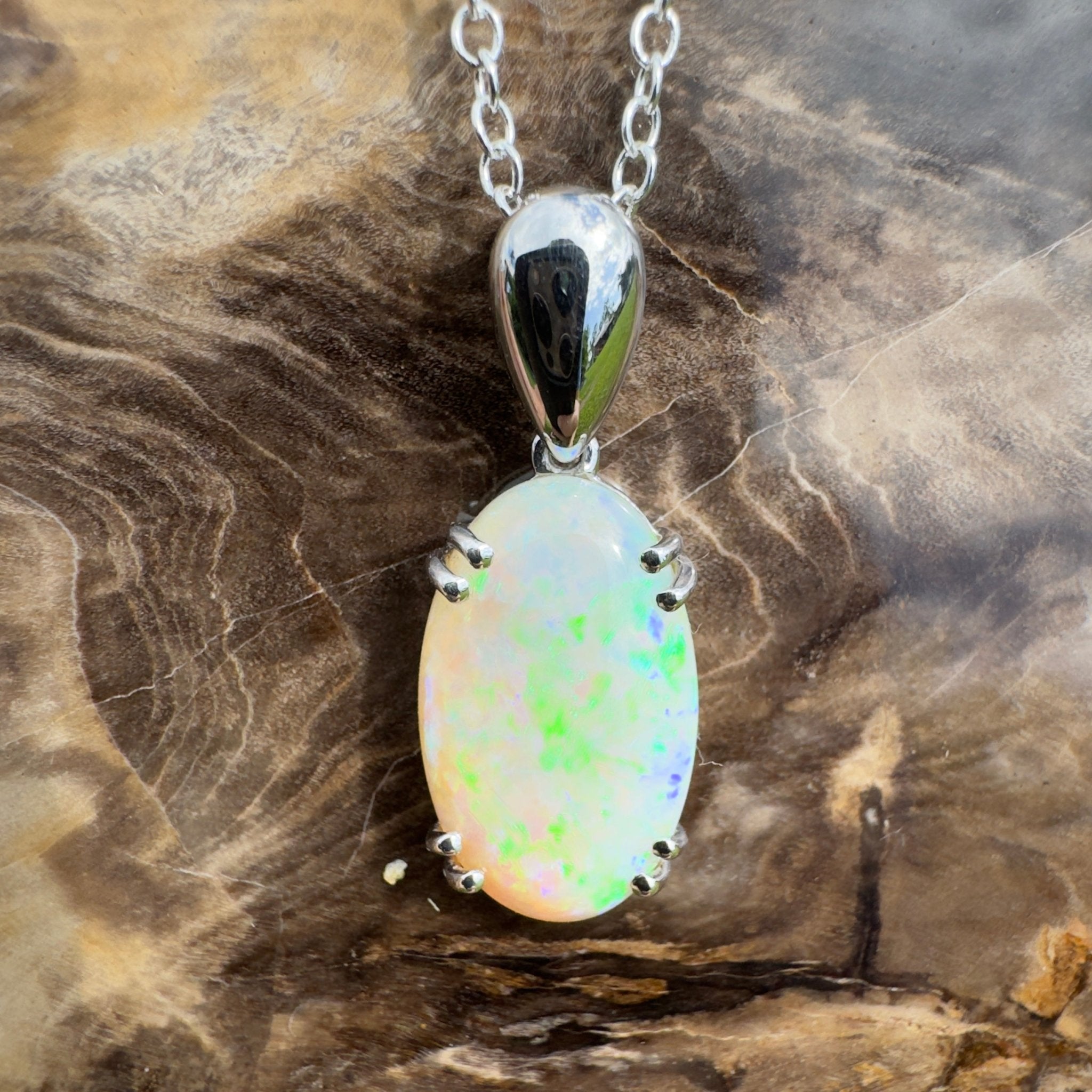 4.1ct Coober Pedy Crystal Opal Pendant Necklace ~ 'Moreton Ripple' | 925 Sterling Silver | Solid Australian Opal