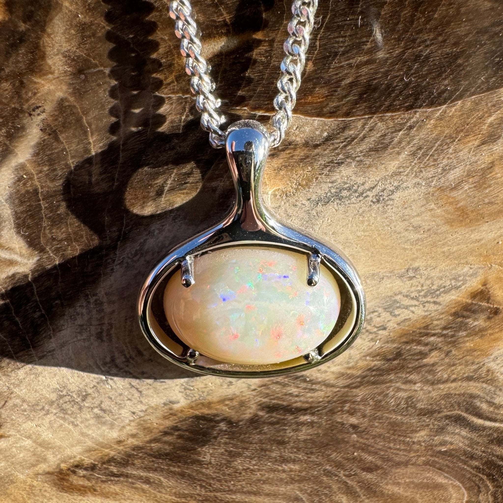 4.1ct Coober Pedy Opal Pendant Necklace ~ 'Nullarbor Ember' | 925 Sterling Silver | Solid Australian Opal