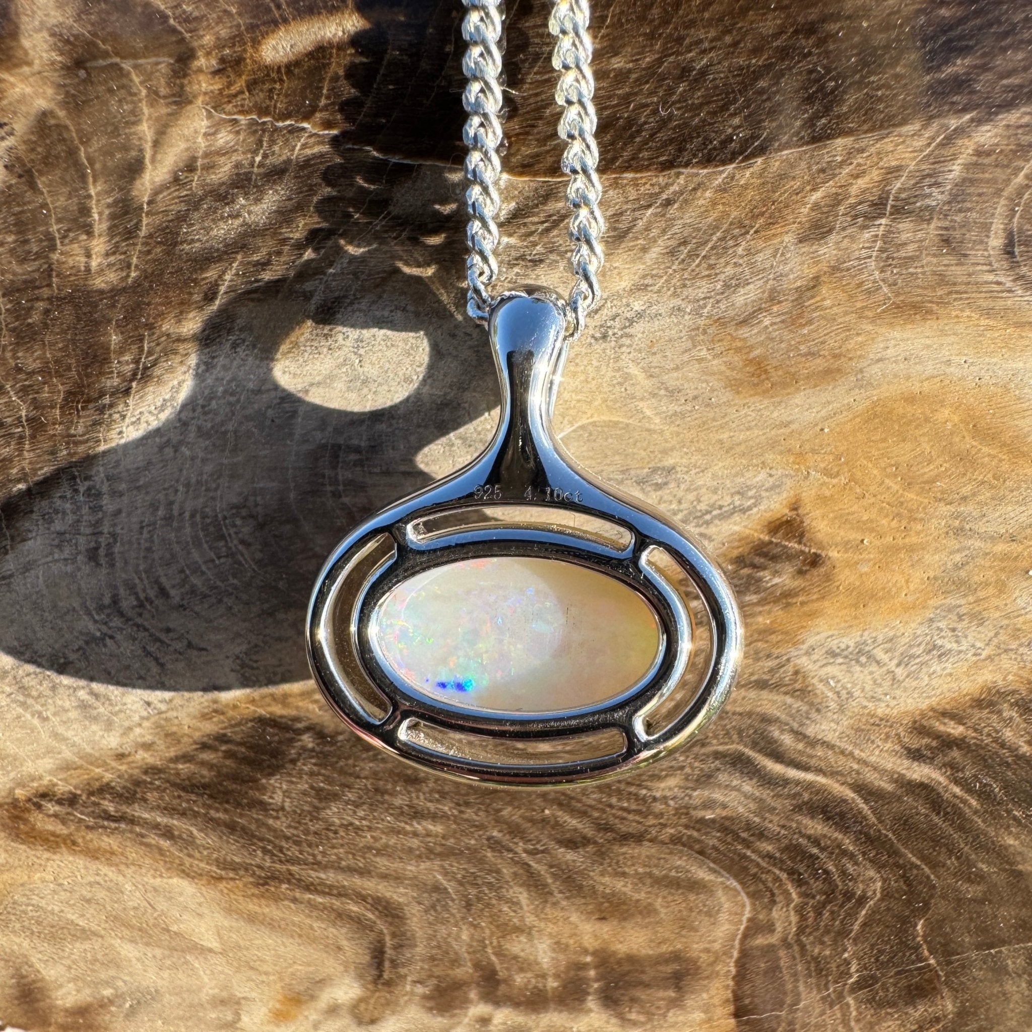 4.1ct Coober Pedy Opal Pendant Necklace ~ 'Nullarbor Ember' | 925 Sterling Silver | Solid Australian Opal