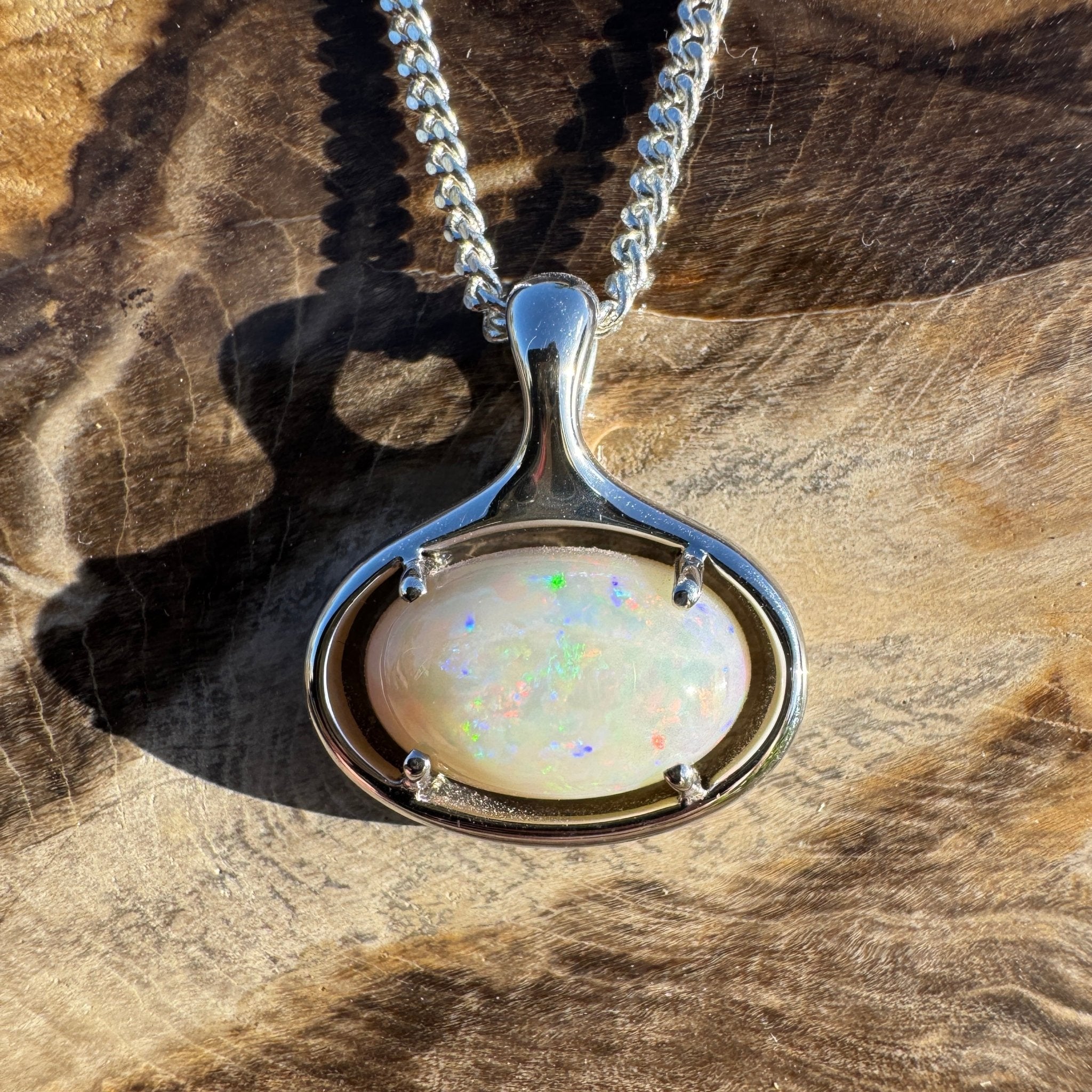 4.1ct Coober Pedy Opal Pendant Necklace ~ 'Nullarbor Ember' | 925 Sterling Silver | Solid Australian Opal