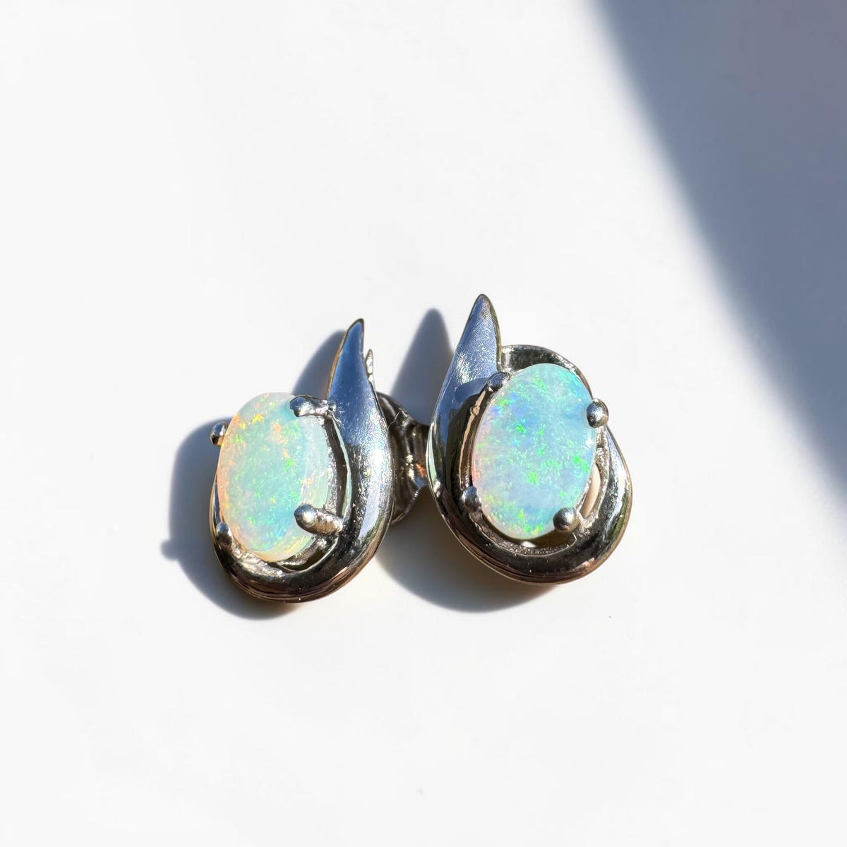 1ct Coober Pedy Opal Stud Earrings ~ 'Tidbinbilla Twin Light' | 925 Sterling Silver | Solid Australian Opal