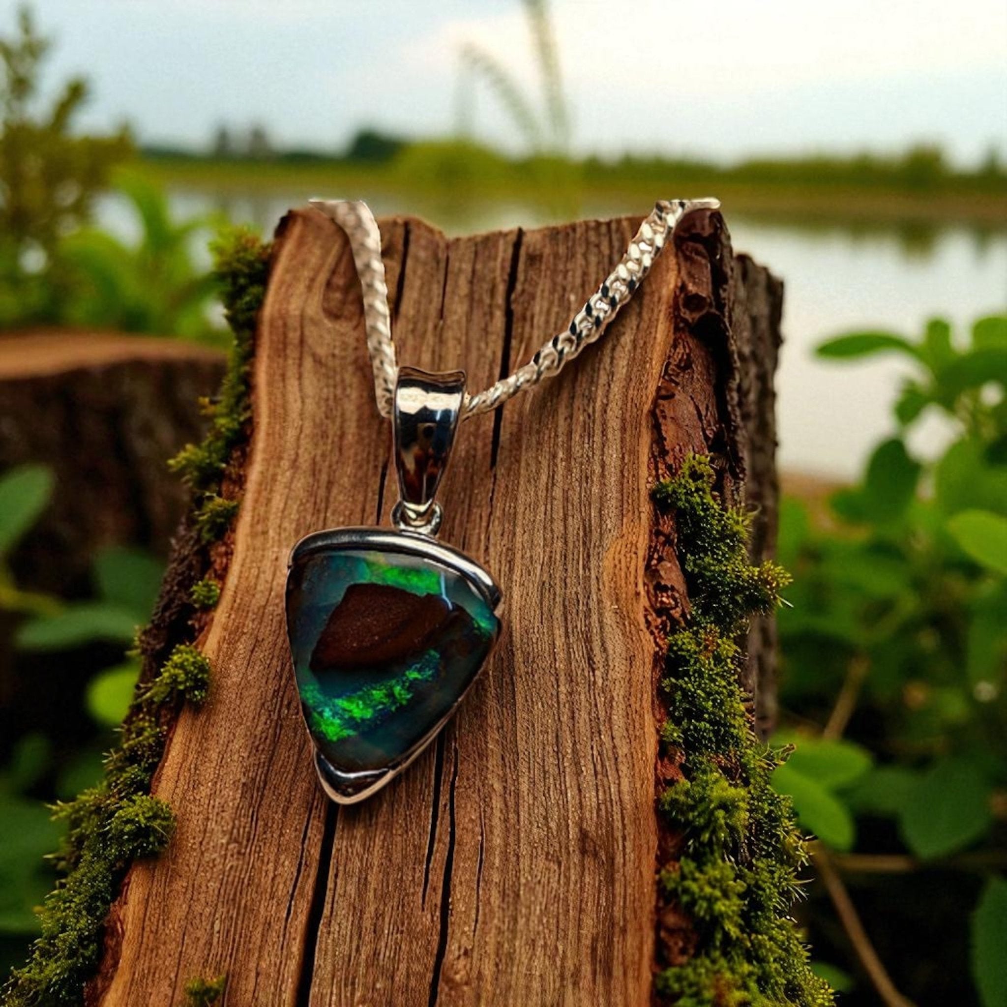 4.2ct Queensland Boulder Opal 925 Sterling Silver Pendant Necklace